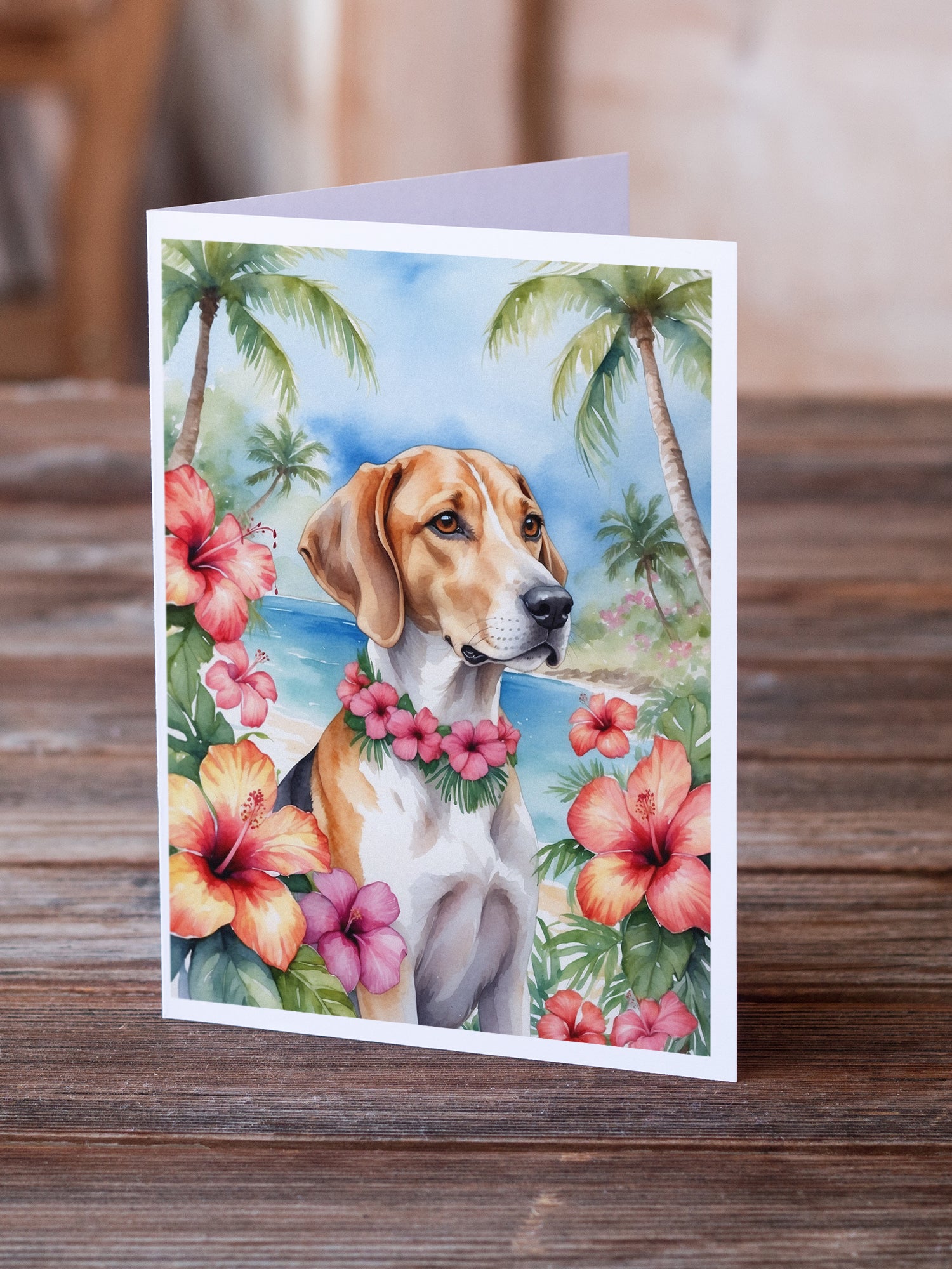 English Foxhound Luau Greeting Cards Pack of 8