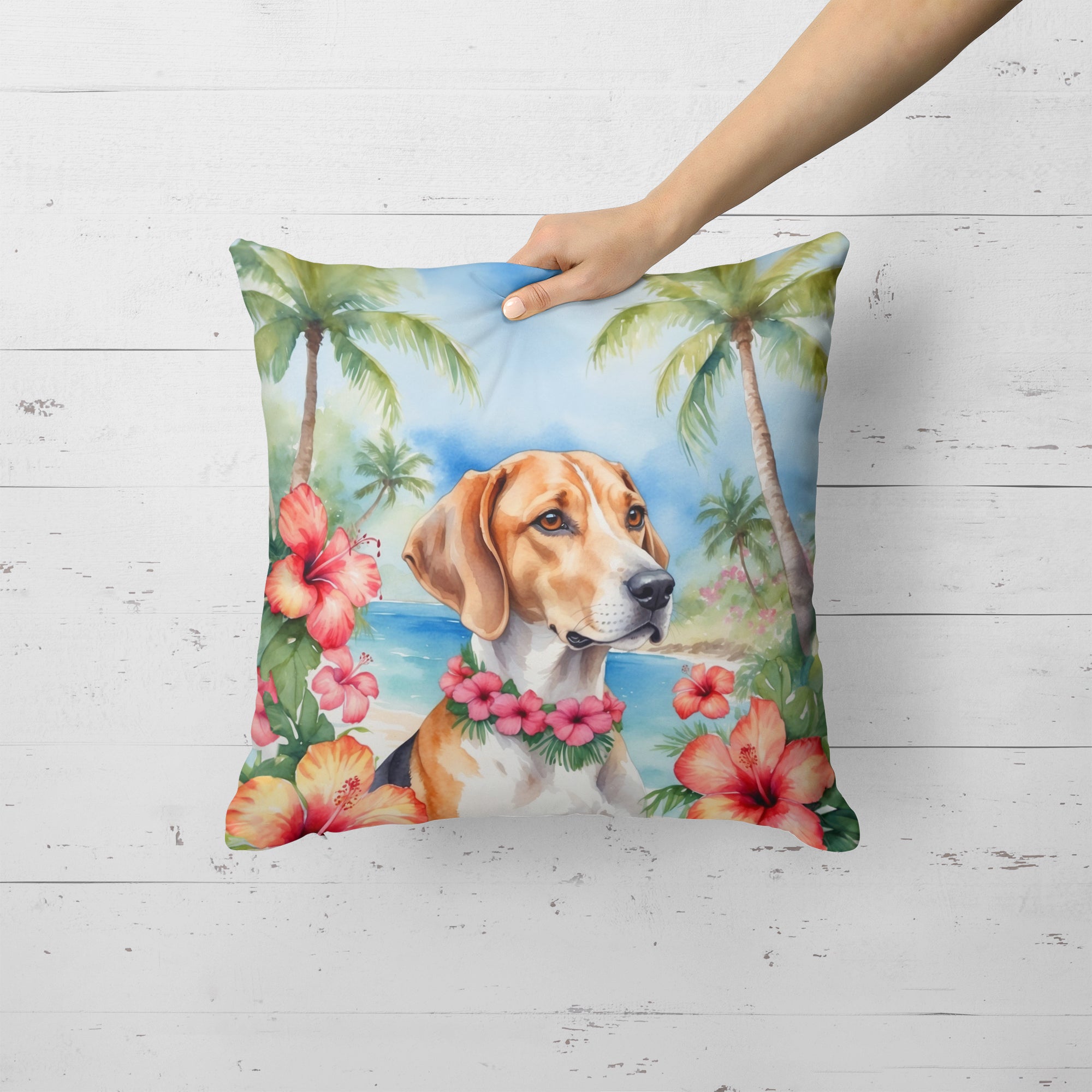 Buy this English Foxhound Luau Throw Pillow