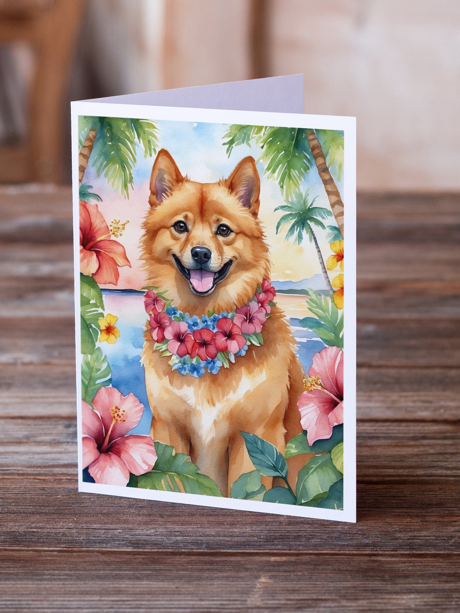 Finnish Spitz Luau Greeting Cards Pack of 8