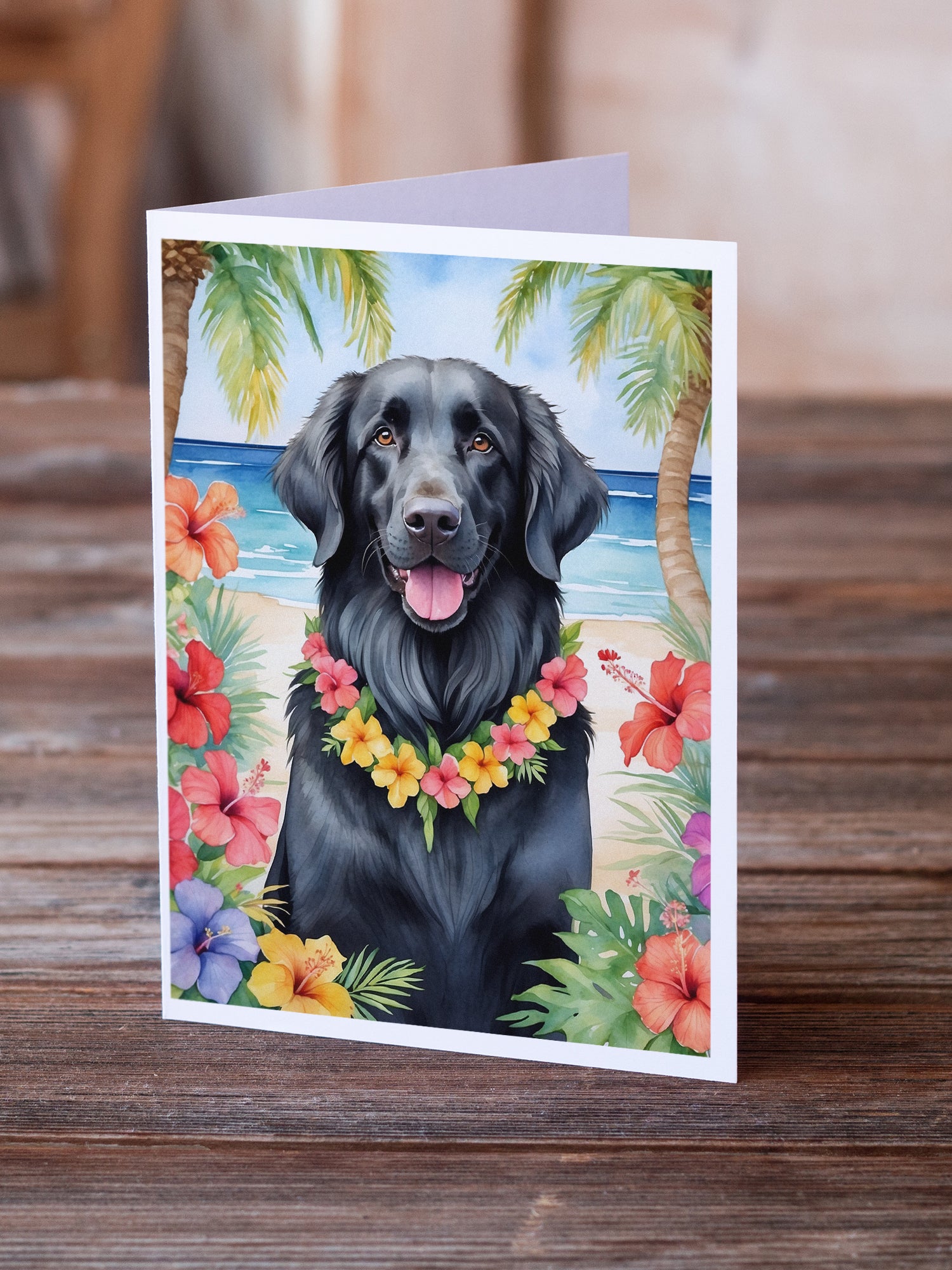 Buy this Flat-Coated Retriever Luau Greeting Cards Pack of 8