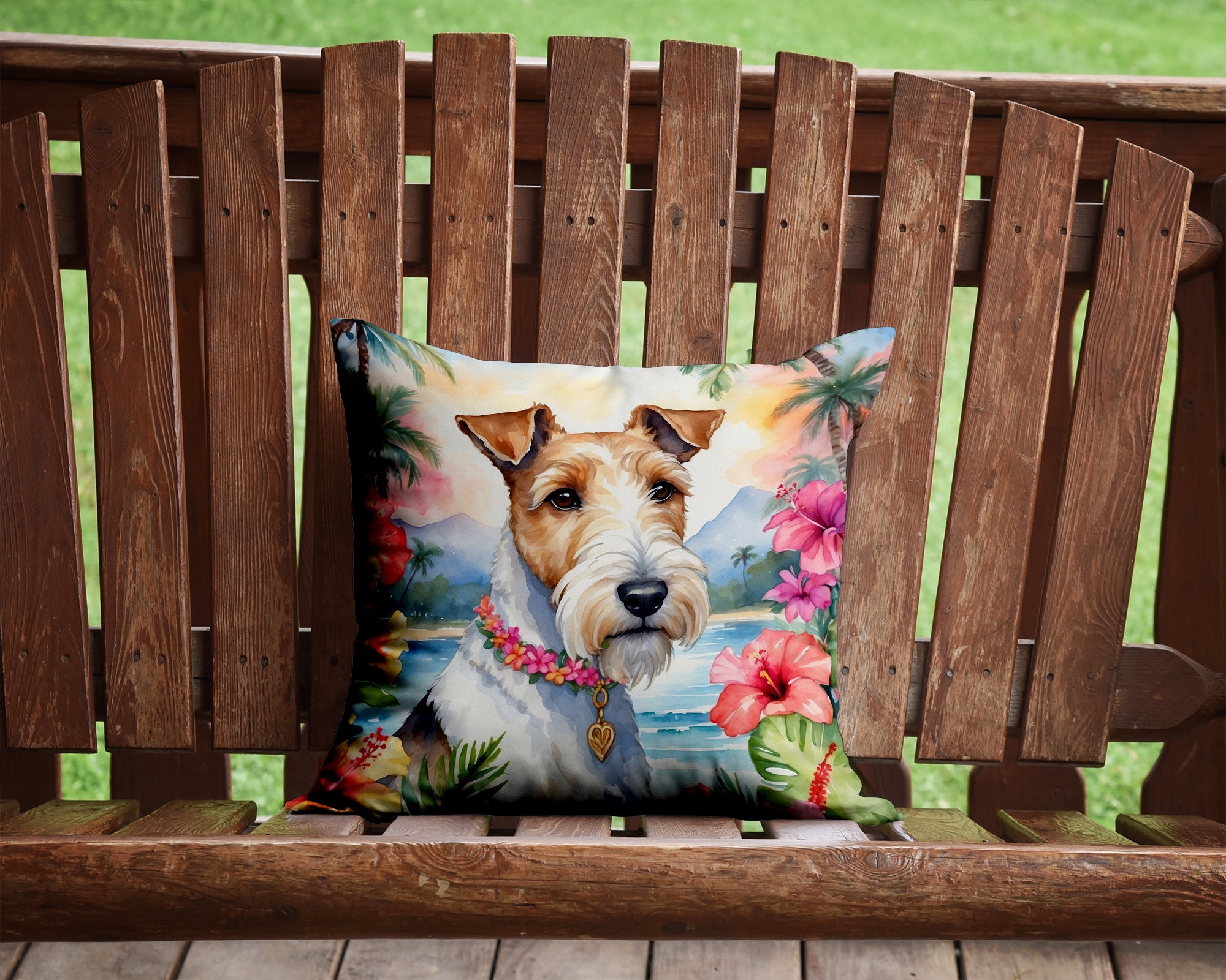 Buy this Fox Terrier Luau Throw Pillow