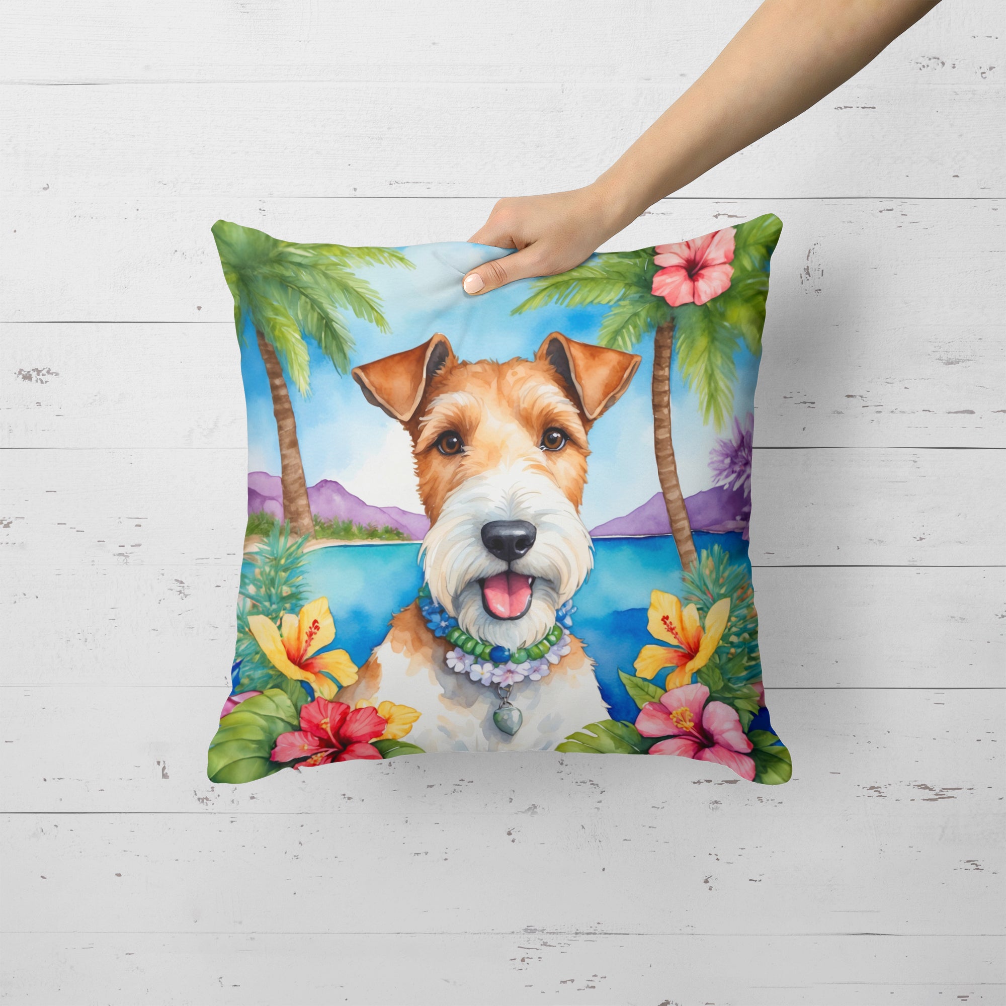 Fox Terrier Luau Throw Pillow
