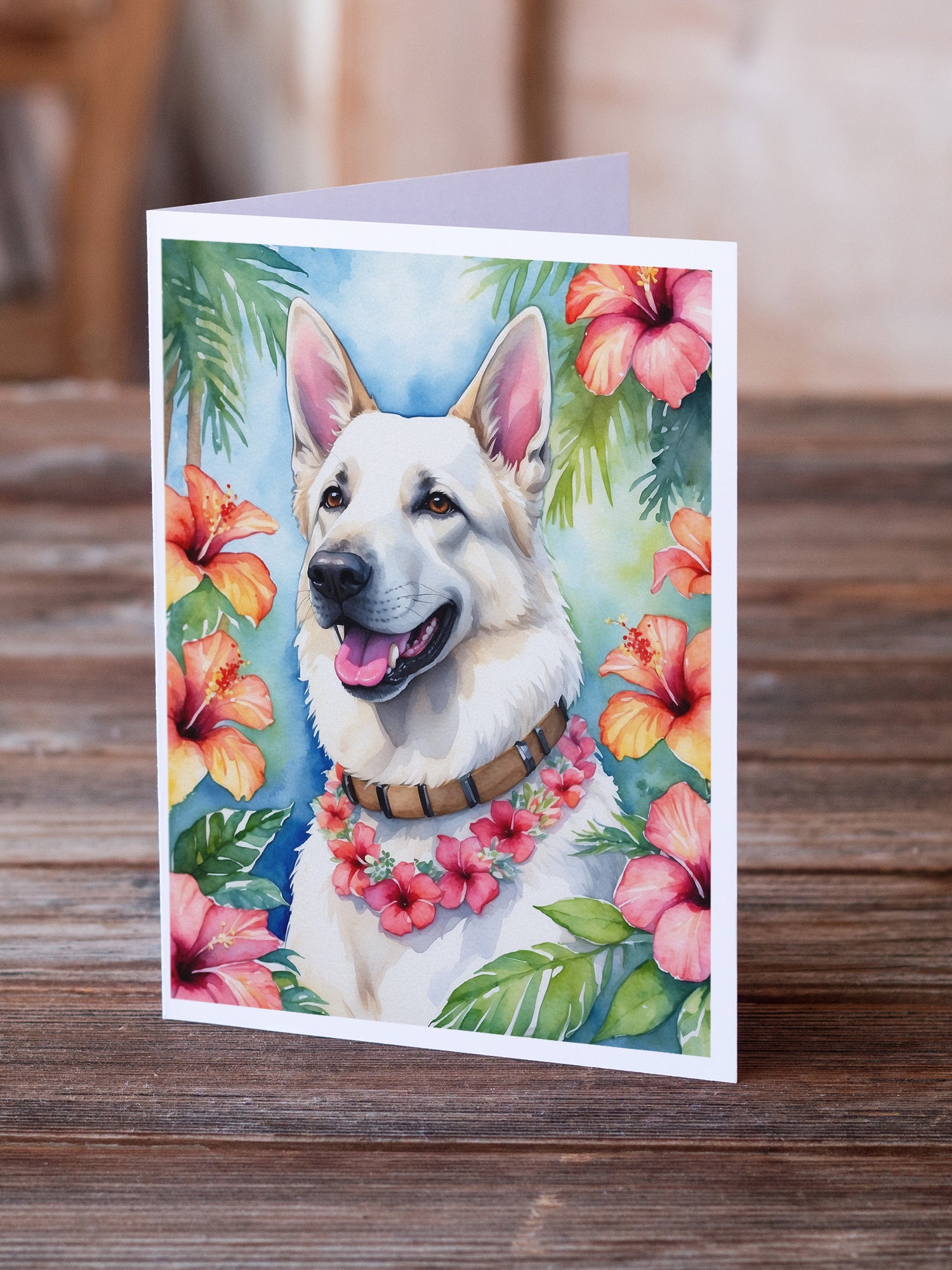 Buy this White German Shepherd Luau Greeting Cards Pack of 8