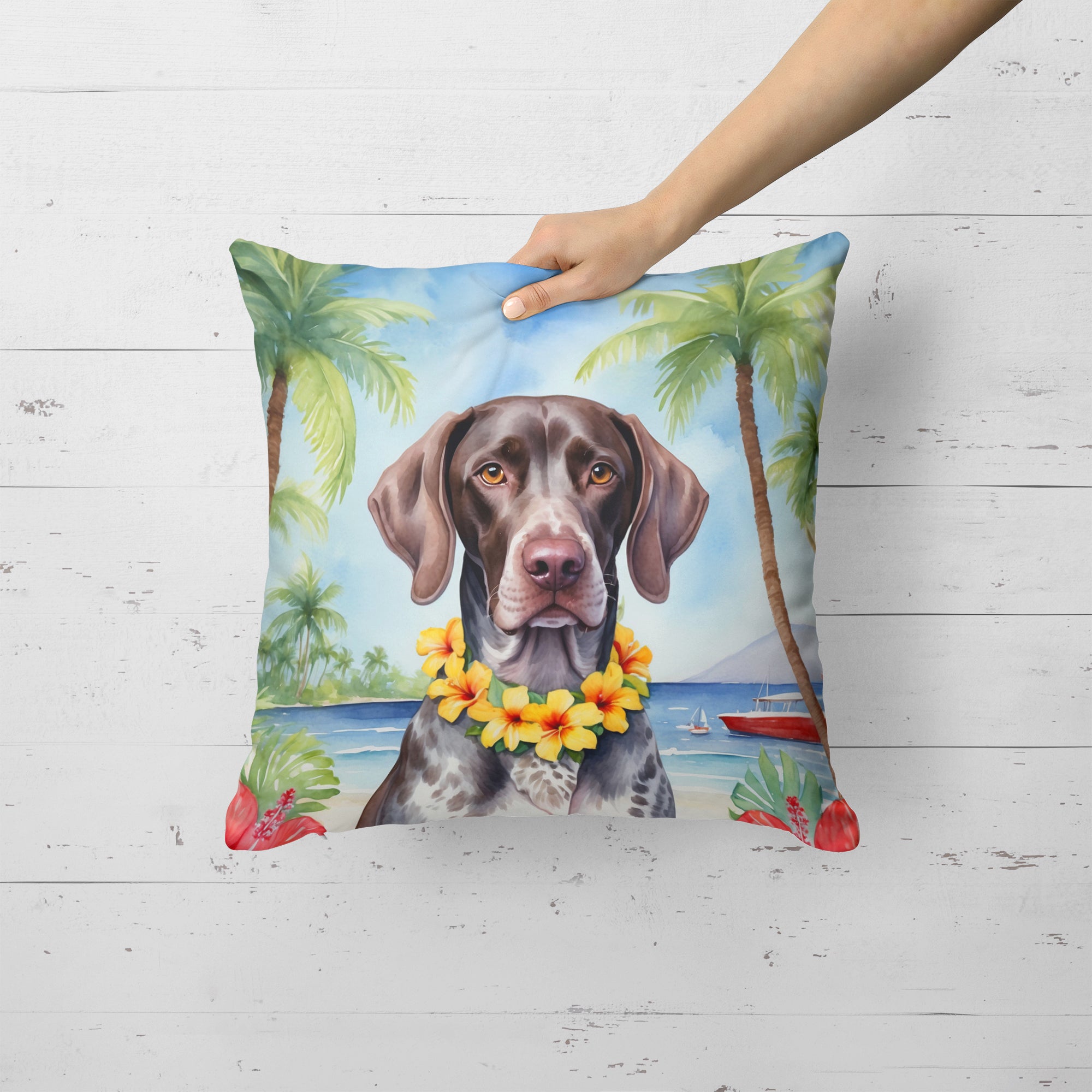 Buy this German Shorthaired Pointer Luau Throw Pillow