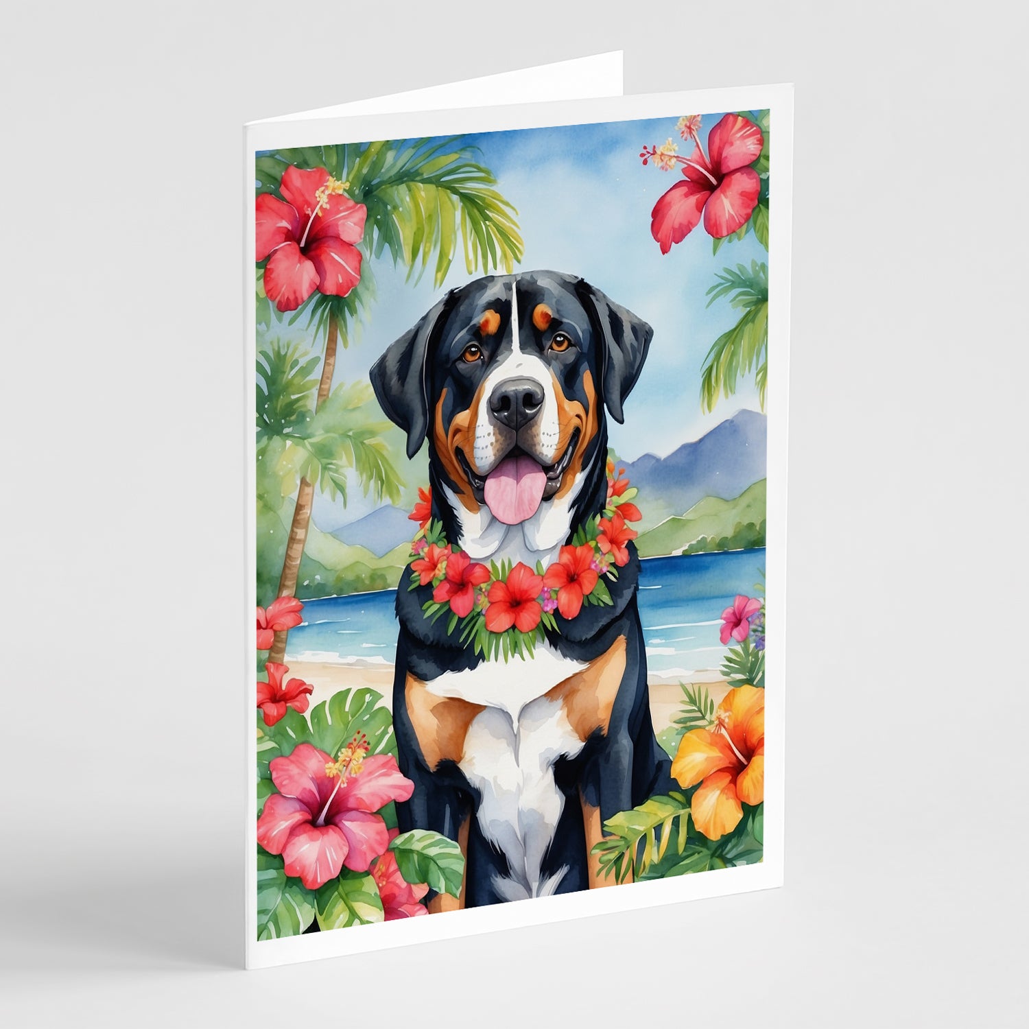 Buy this Greater Swiss Mountain Dog Luau Greeting Cards Pack of 8