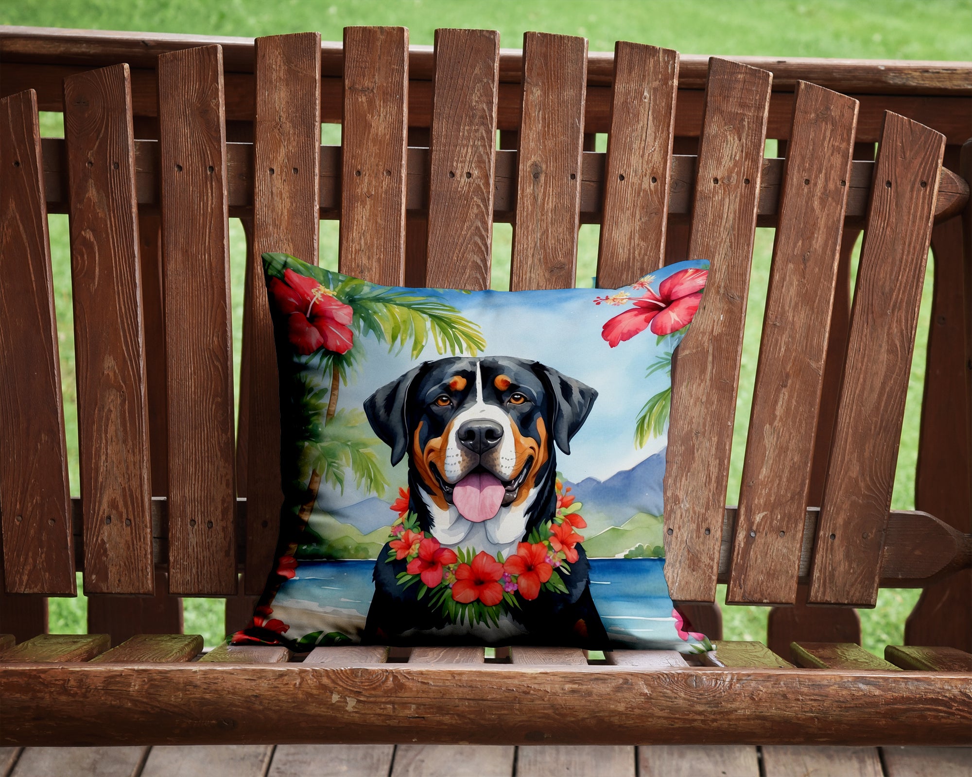 Buy this Greater Swiss Mountain Dog Luau Throw Pillow