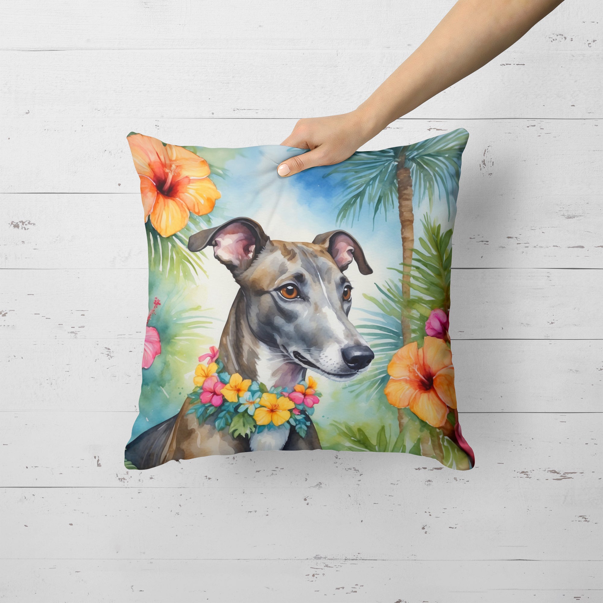 Greyhound Luau Throw Pillow