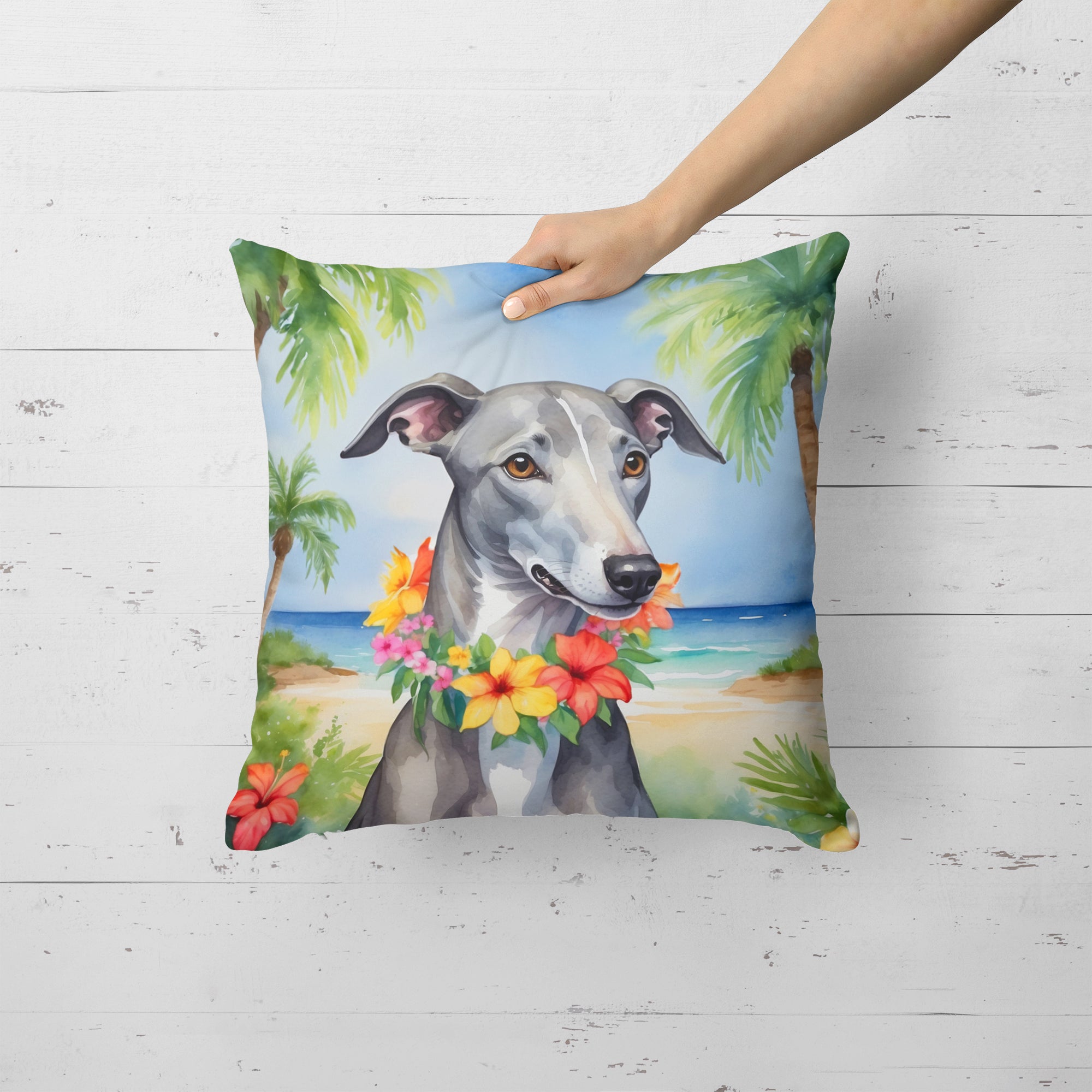 Greyhound Luau Throw Pillow