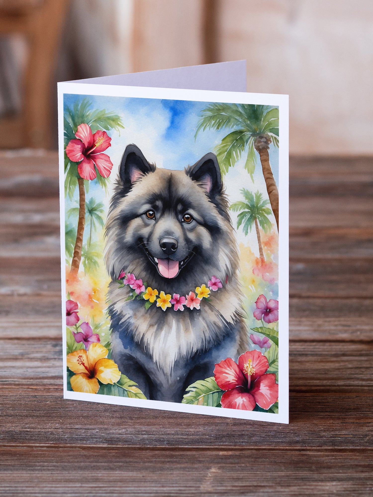 Keeshond Luau Greeting Cards Pack of 8