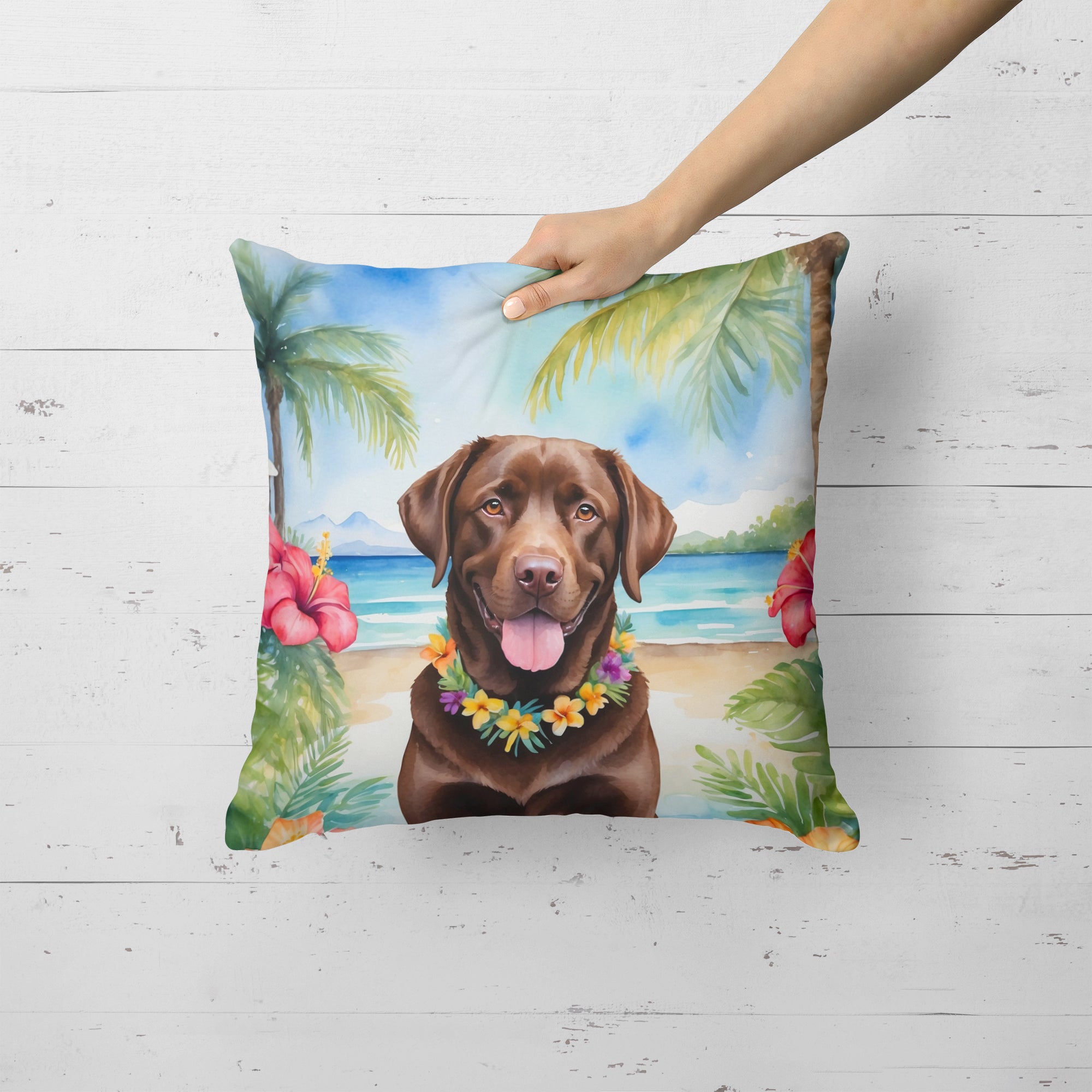 Buy this Chocolate Labrador Retriever Luau Throw Pillow