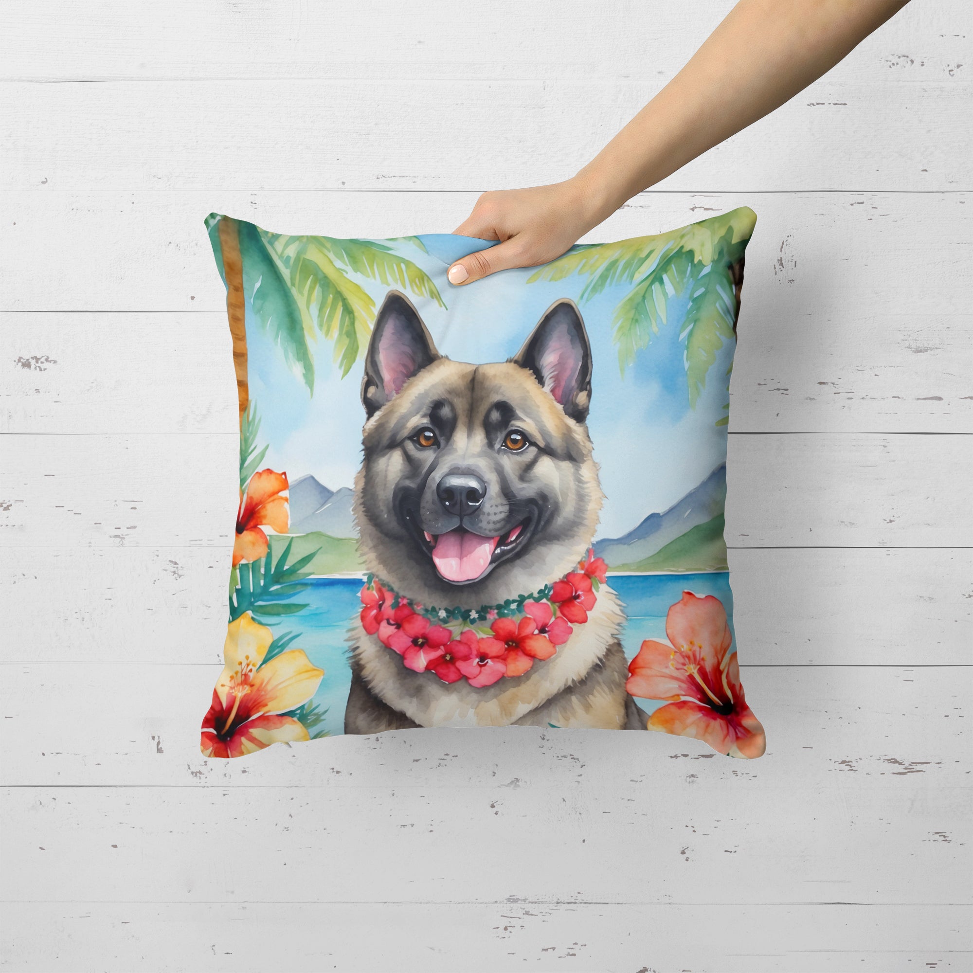 Buy this Norwegian Elkhound Luau Throw Pillow