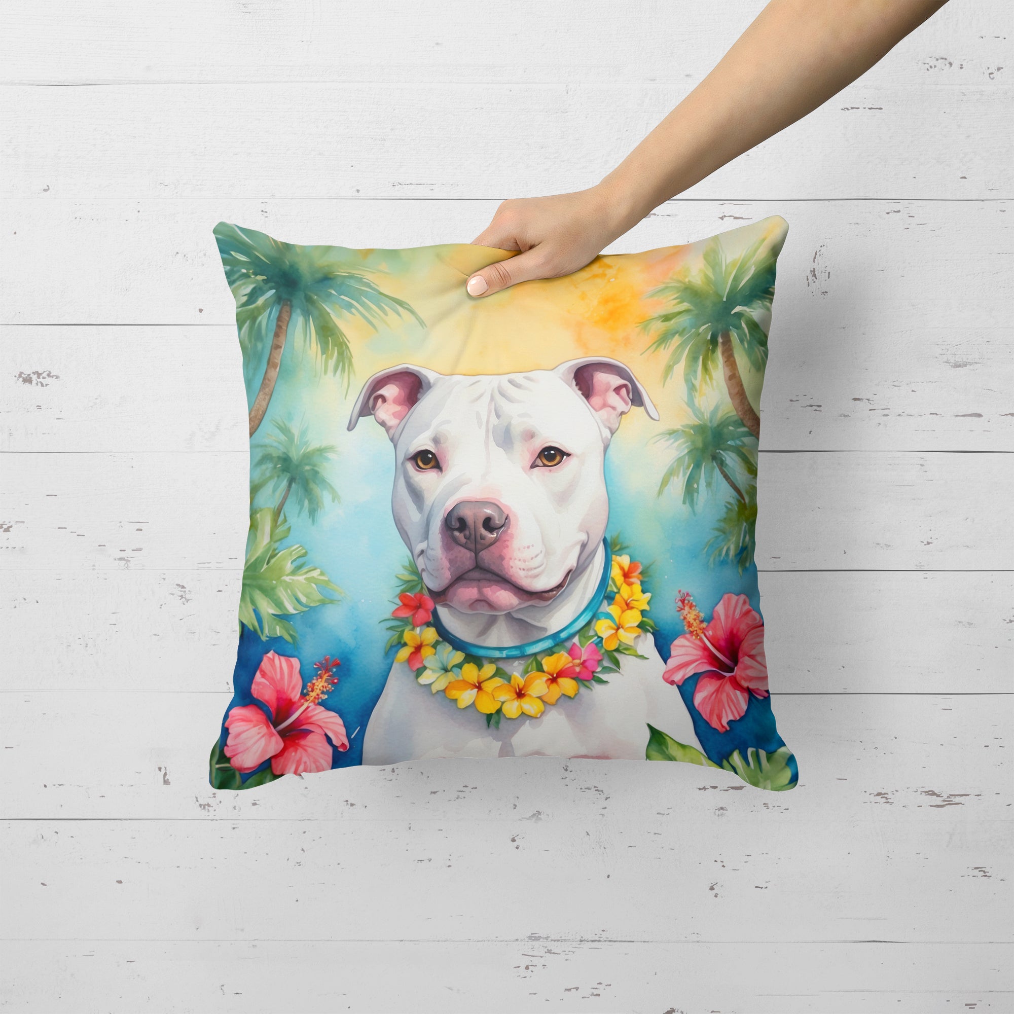 Buy this Pit Bull Terrier Luau Throw Pillow