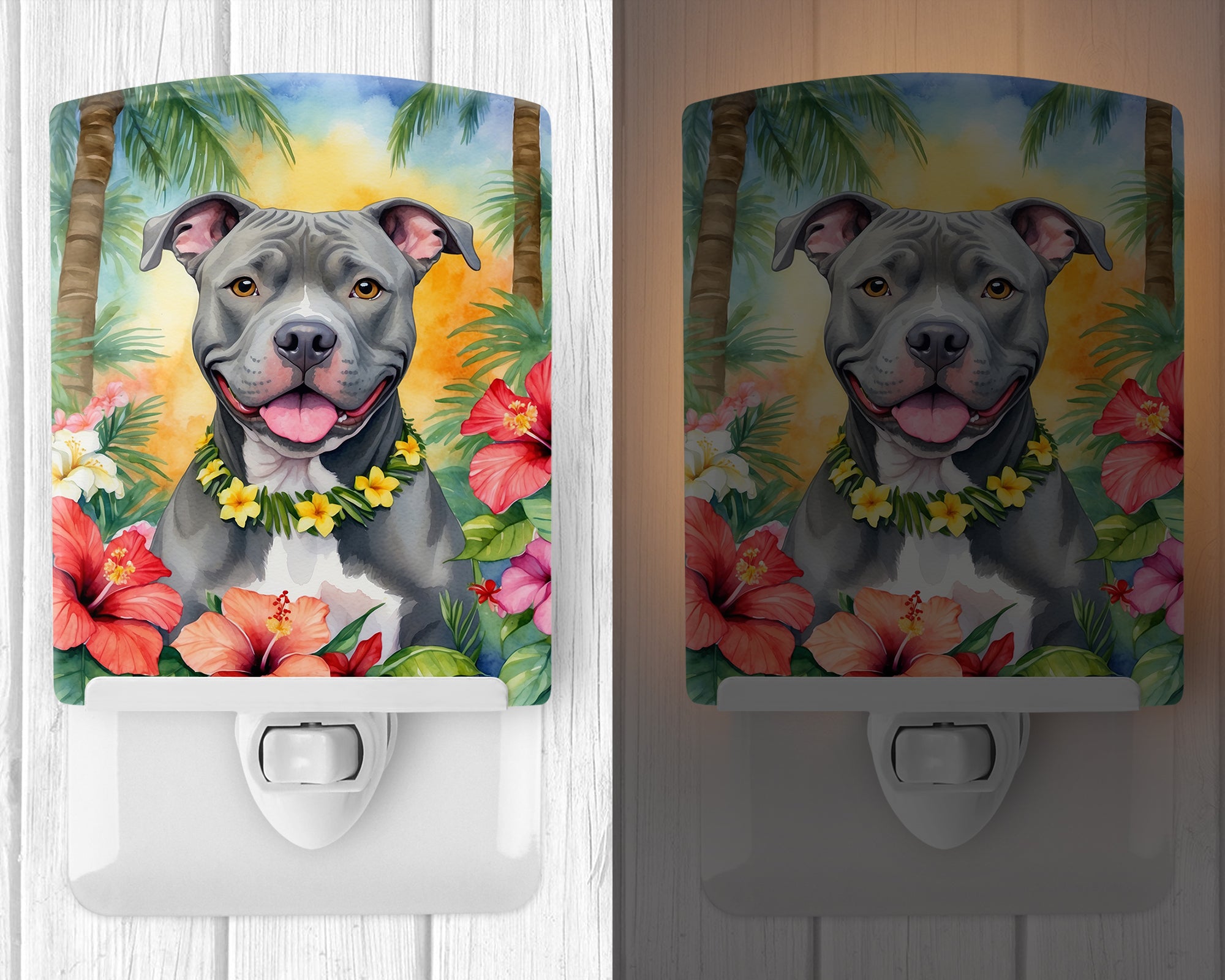 Pit Bull Terrier Luau Ceramic Night Light