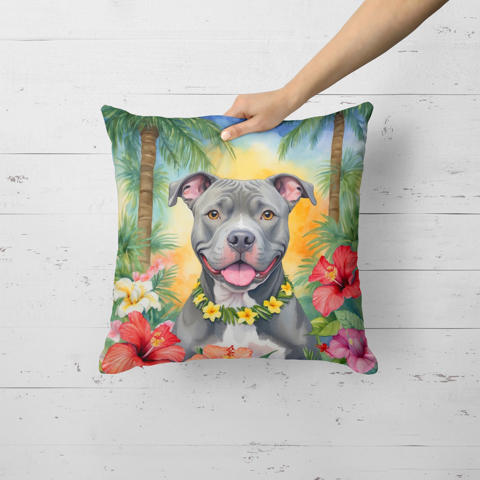 Pit Bull Terrier Luau Throw Pillow