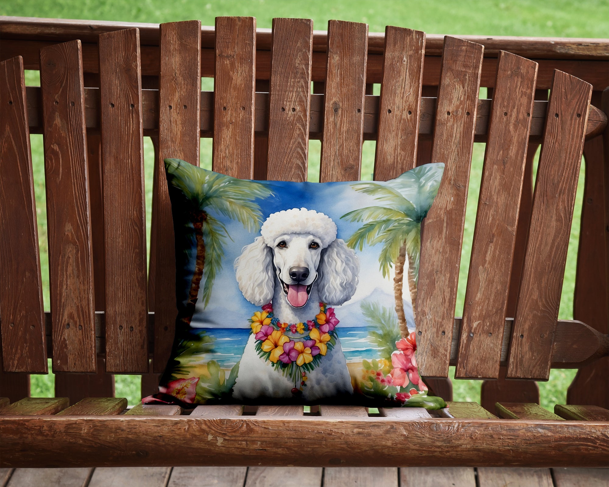 Buy this White Poodle Luau Throw Pillow