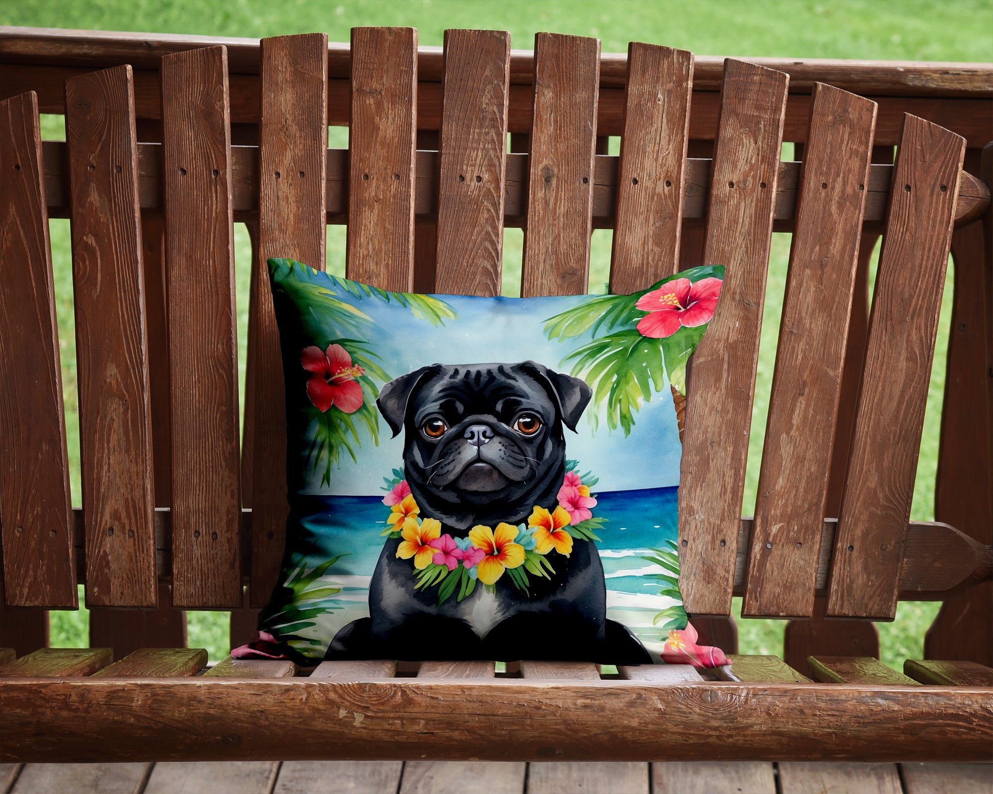 Buy this Black Pug Luau Throw Pillow