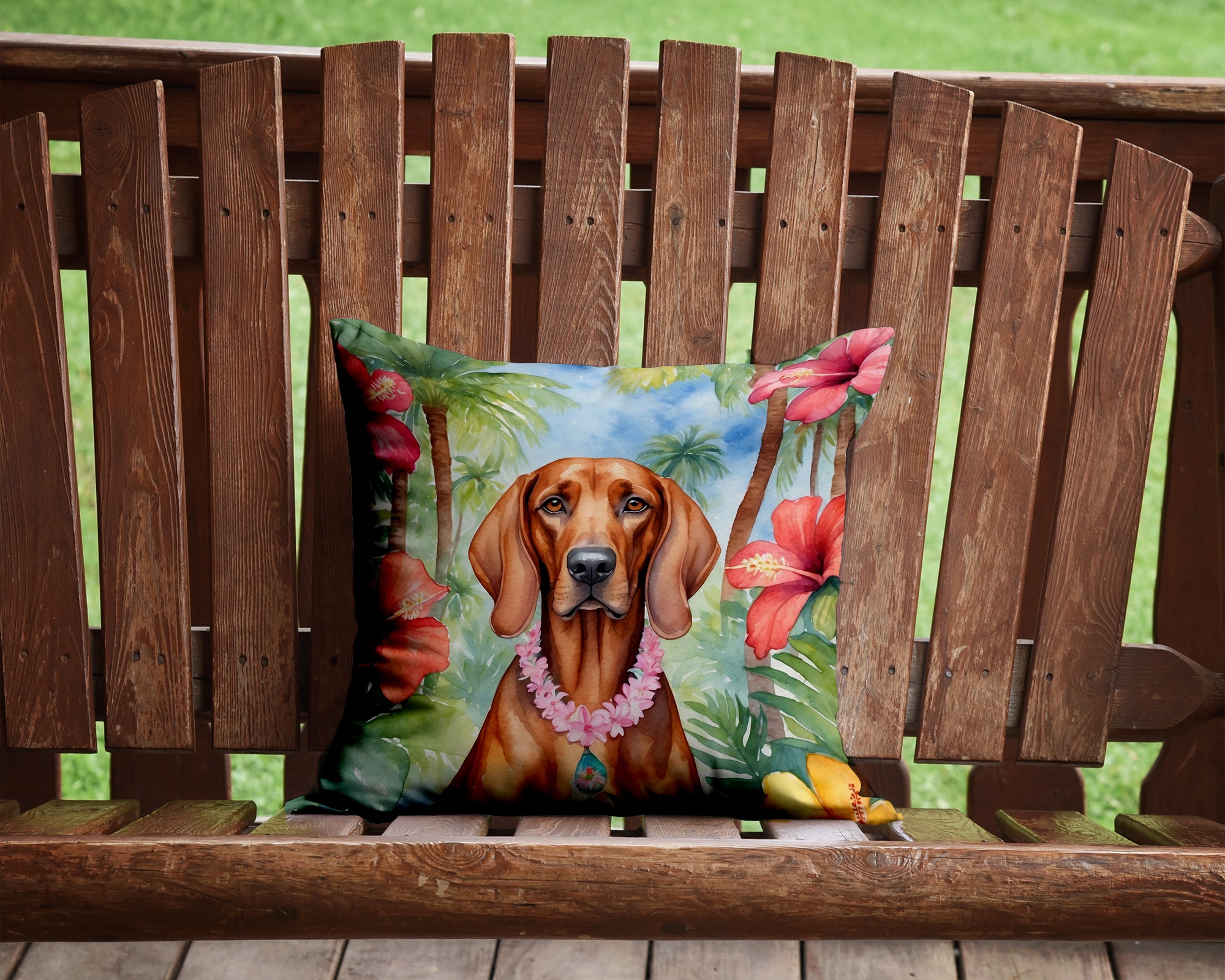 Buy this Redbone Coonhound Luau Throw Pillow