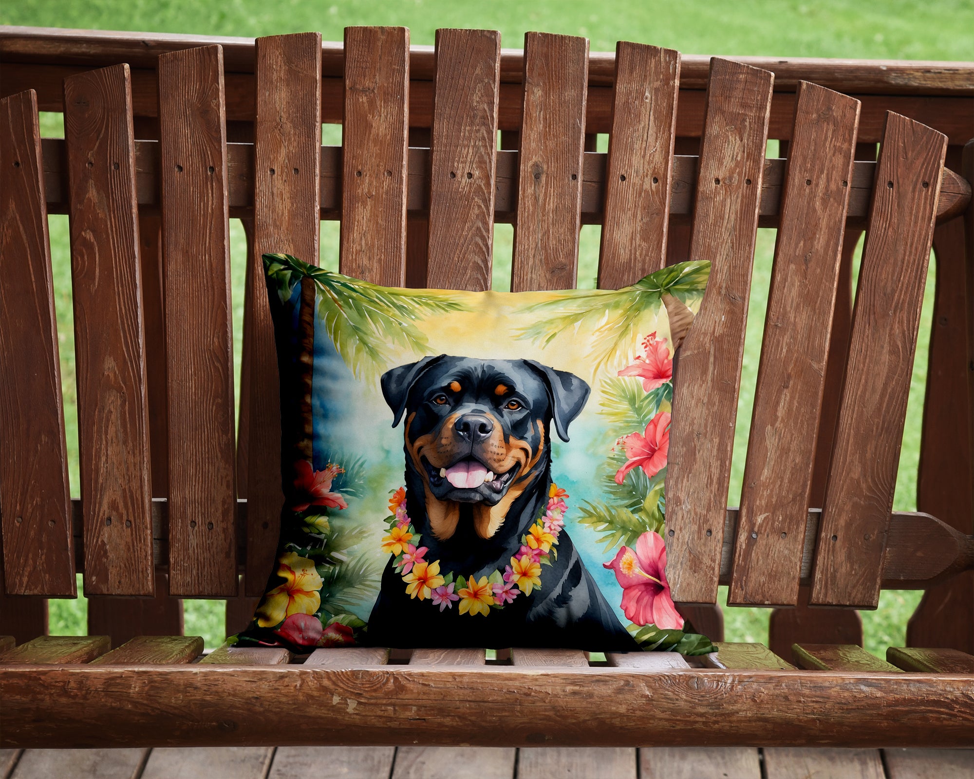 Buy this Rottweiler Luau Throw Pillow