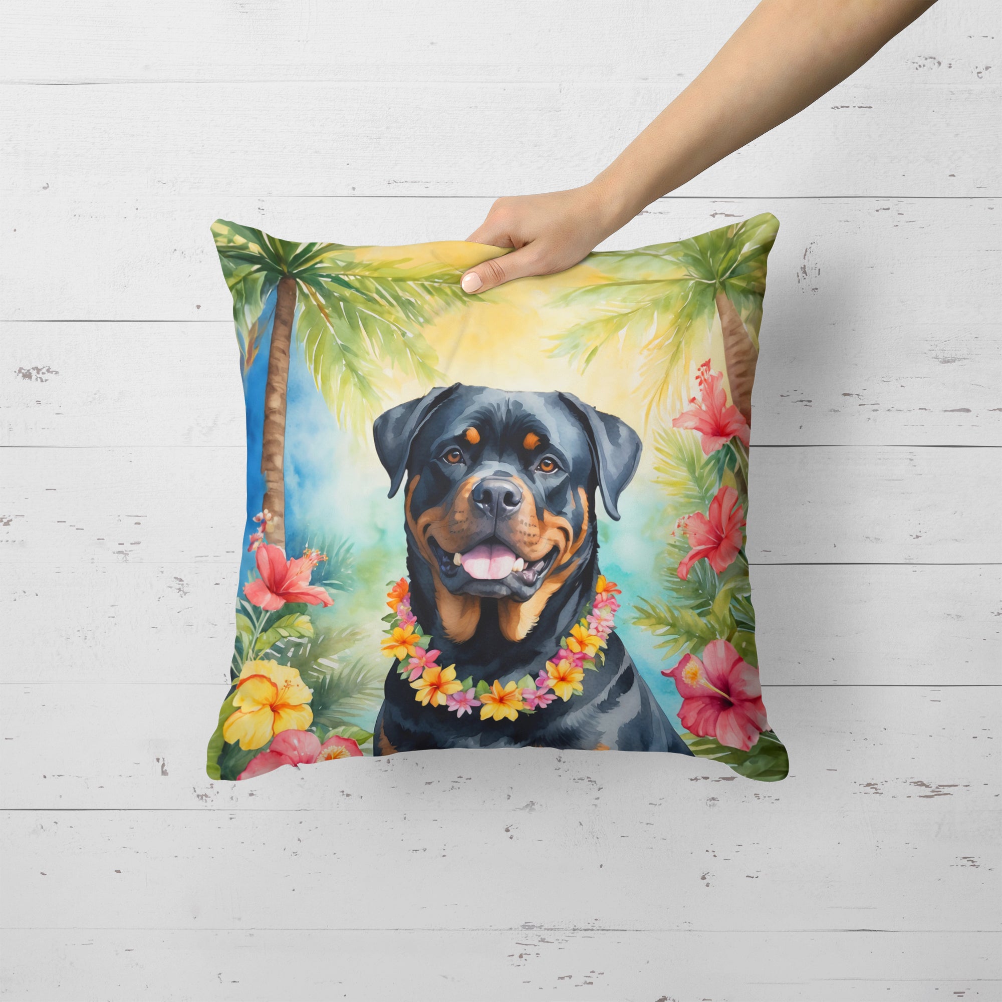 Buy this Rottweiler Luau Throw Pillow