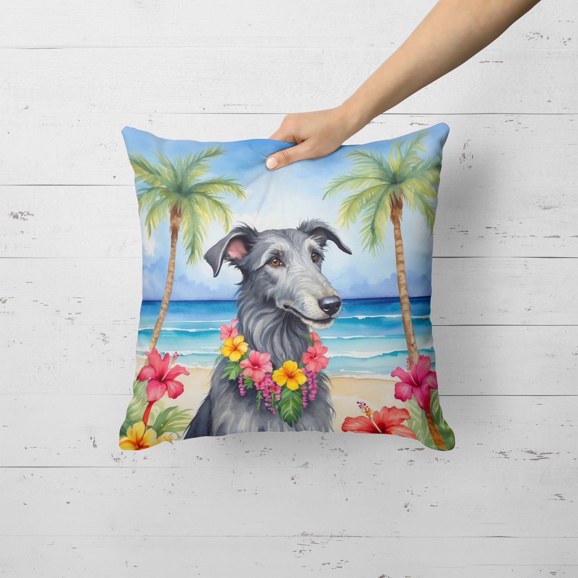 Buy this Scottish Deerhound Luau Throw Pillow