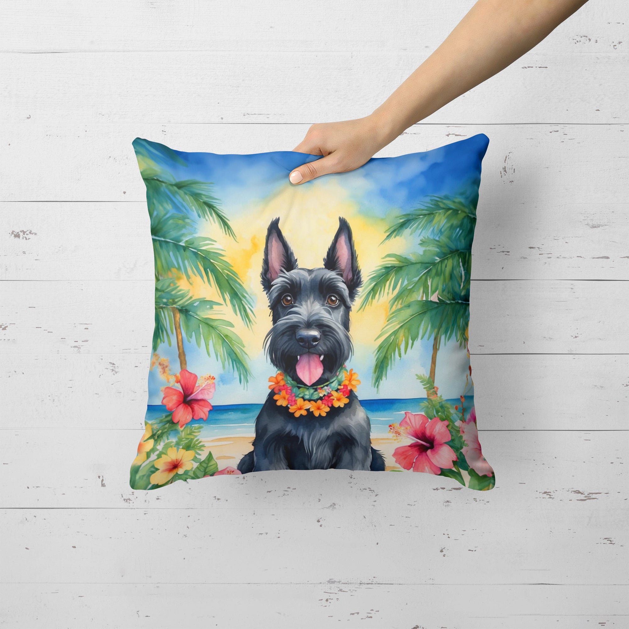 Scottish Terrier Luau Throw Pillow