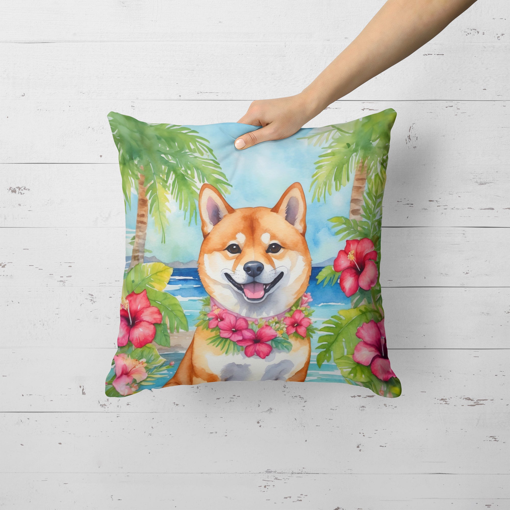 Buy this Shiba Inu Luau Throw Pillow
