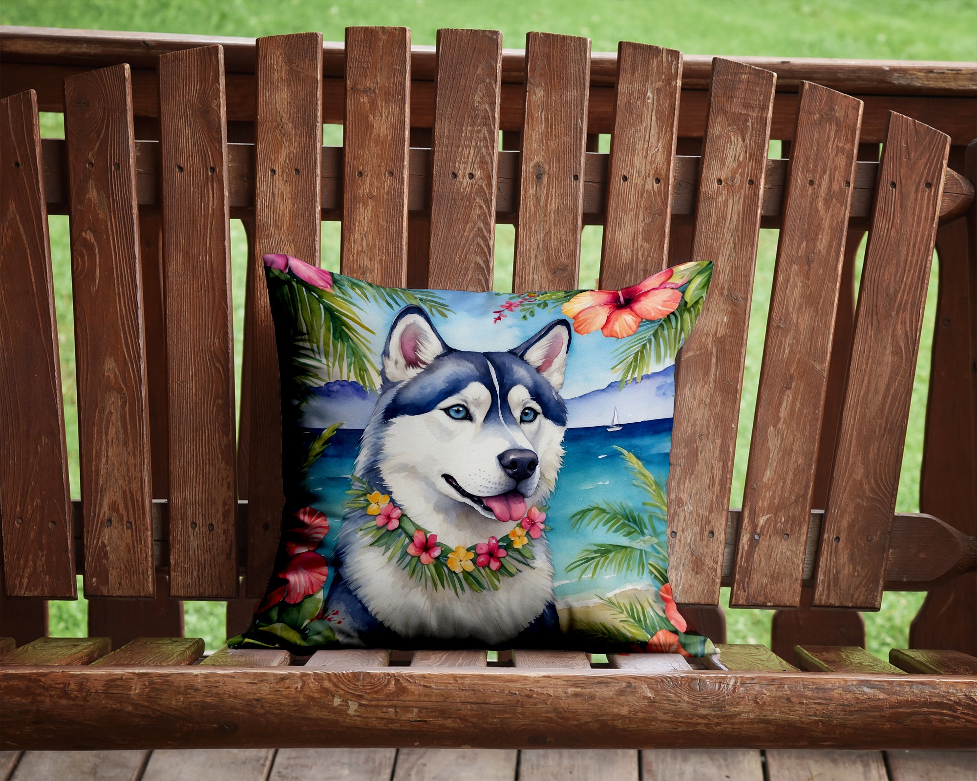 Siberian Husky Luau Throw Pillow
