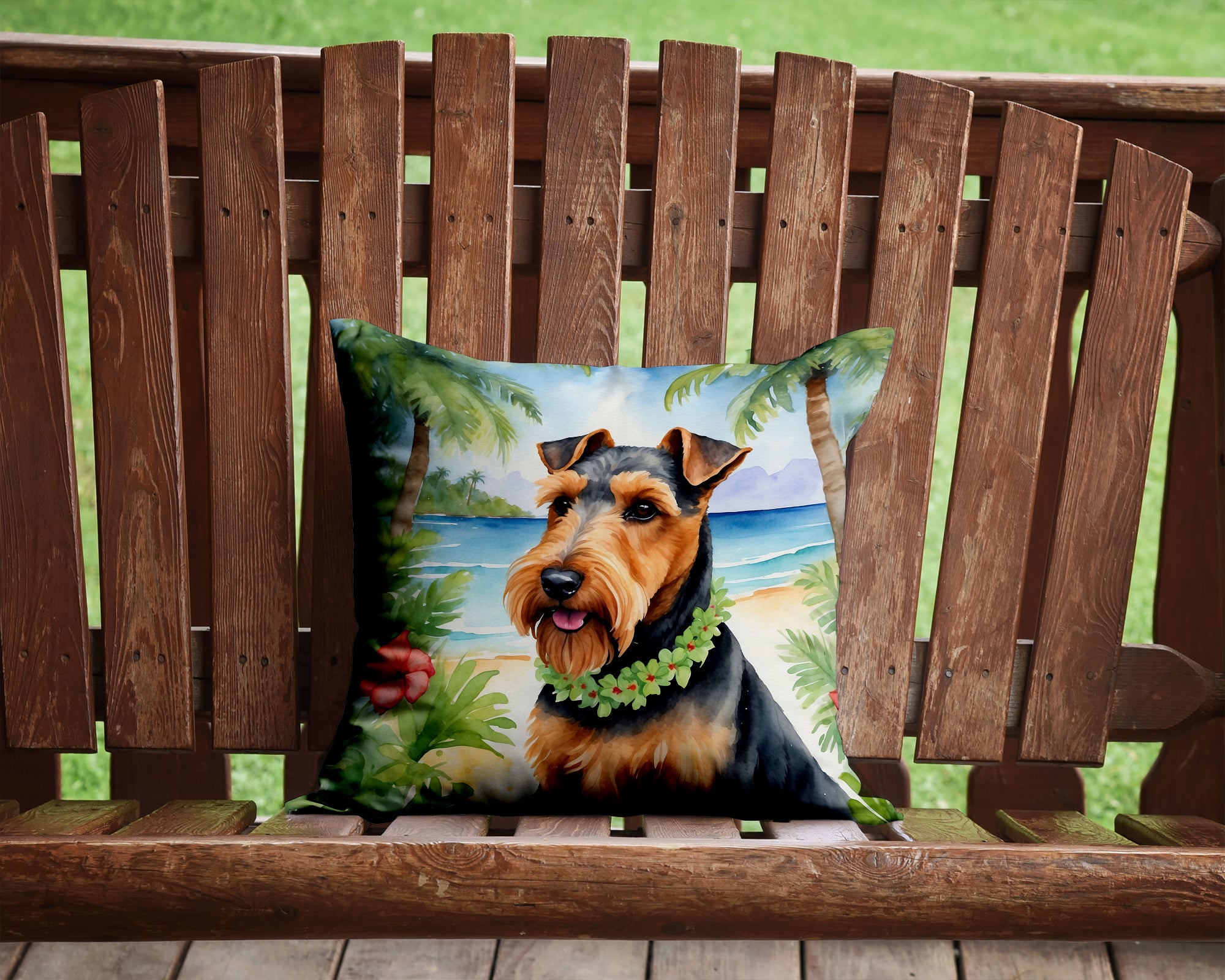 Welsh Terrier Luau Throw Pillow