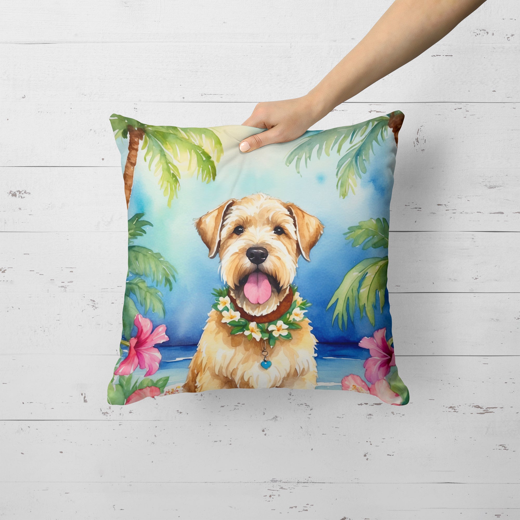 Wheaten Terrier Luau Throw Pillow