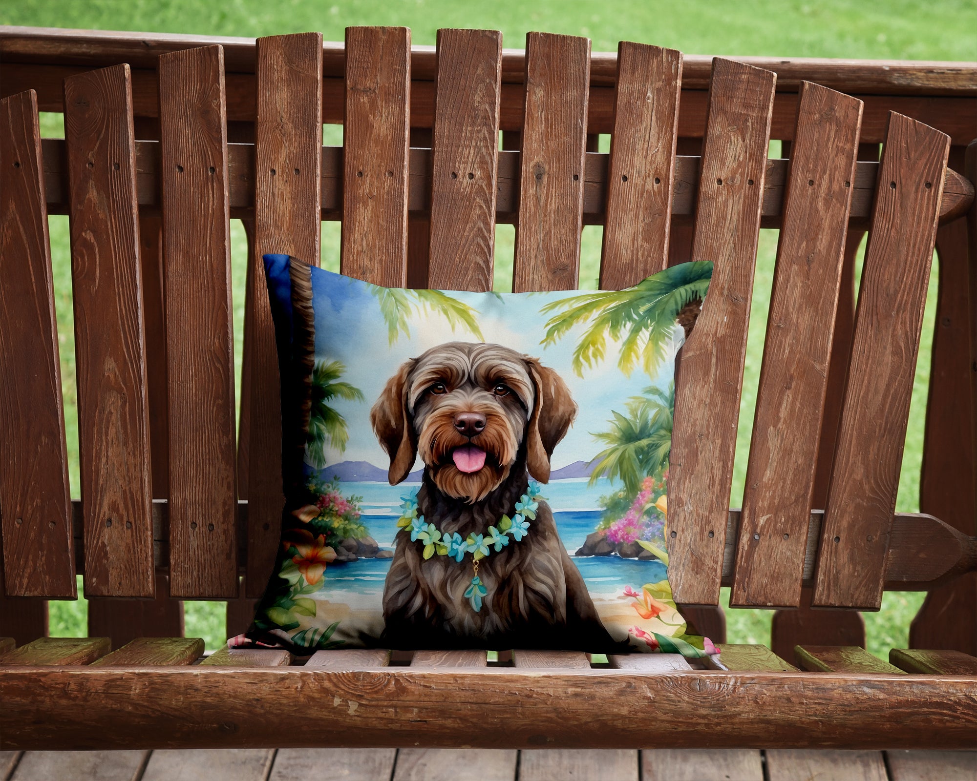 Buy this Wirehaired Pointing Griffon Luau Throw Pillow