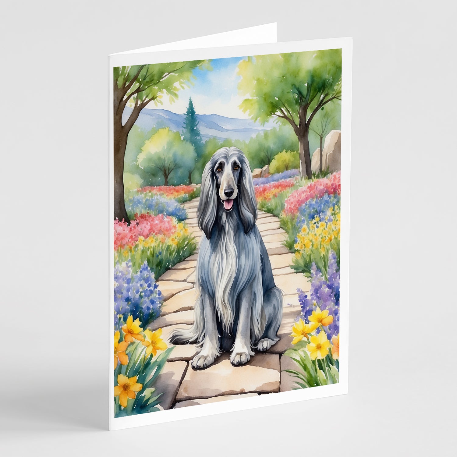 Buy this Afghan Hound Spring Garden Greeting Cards Pack of 8