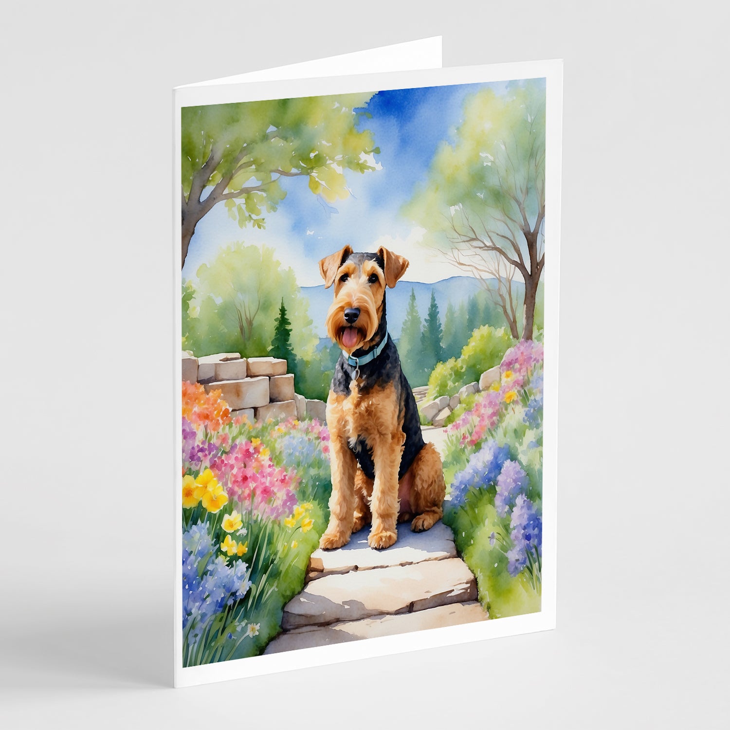 Buy this Airedale Terrier Spring Garden Greeting Cards Pack of 8