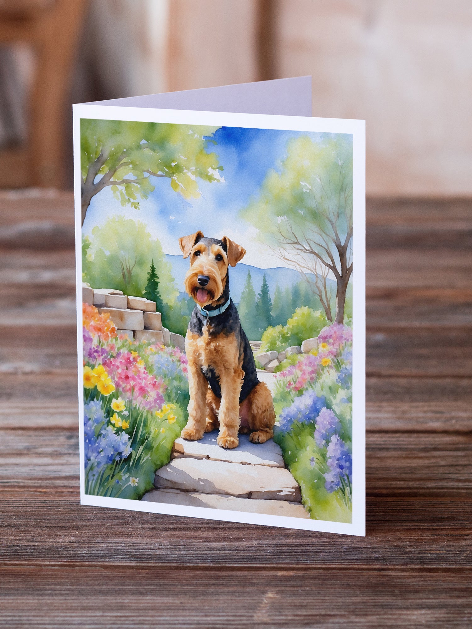 Airedale Terrier Spring Garden Greeting Cards Pack of 8