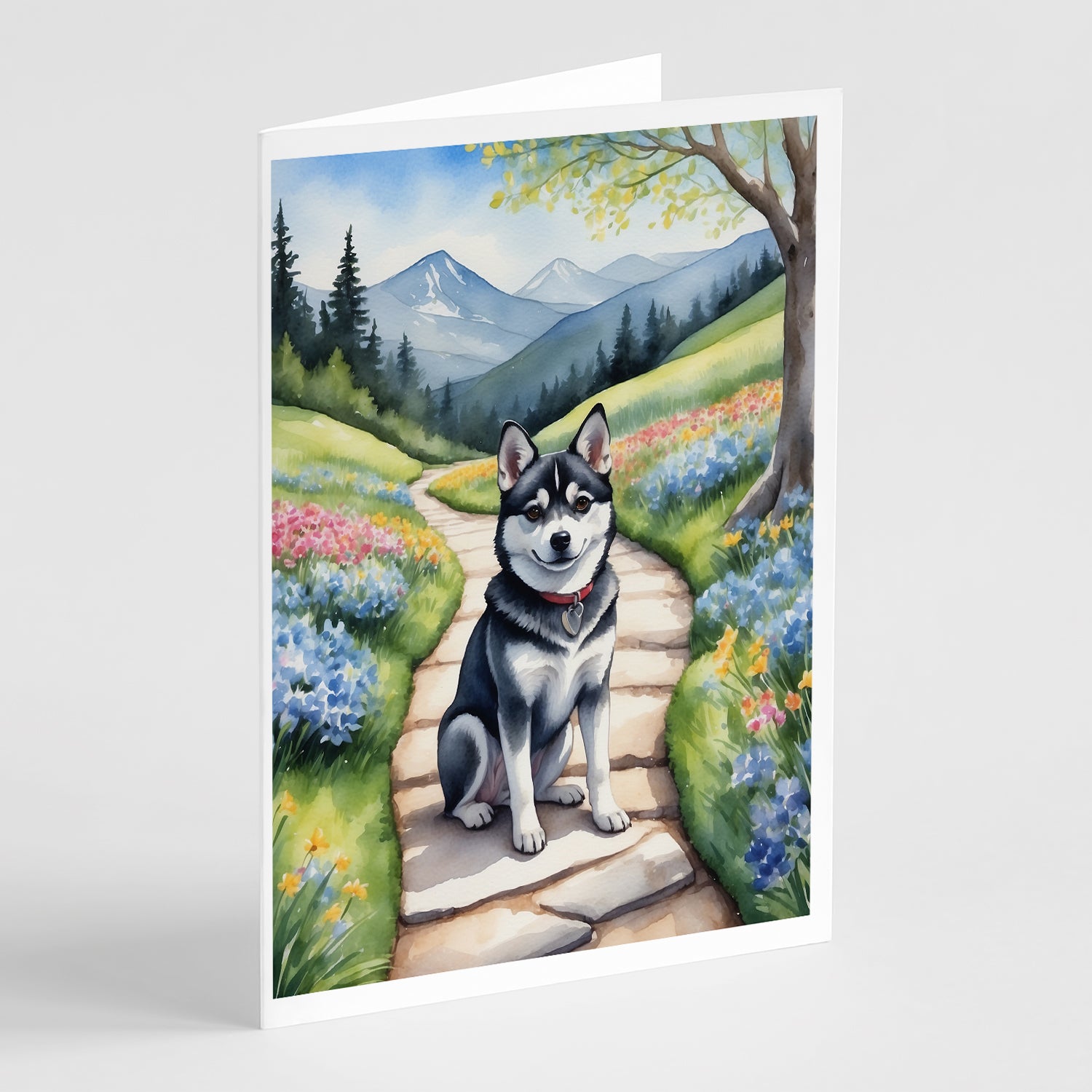 Buy this Alaskan Klee Kai Spring Garden Greeting Cards Pack of 8