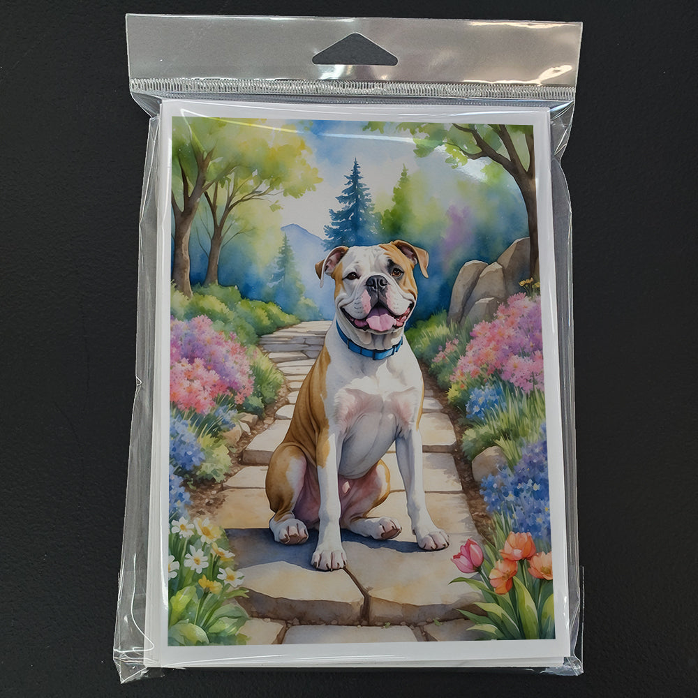 American Bulldog Spring Garden Greeting Cards Pack of 8