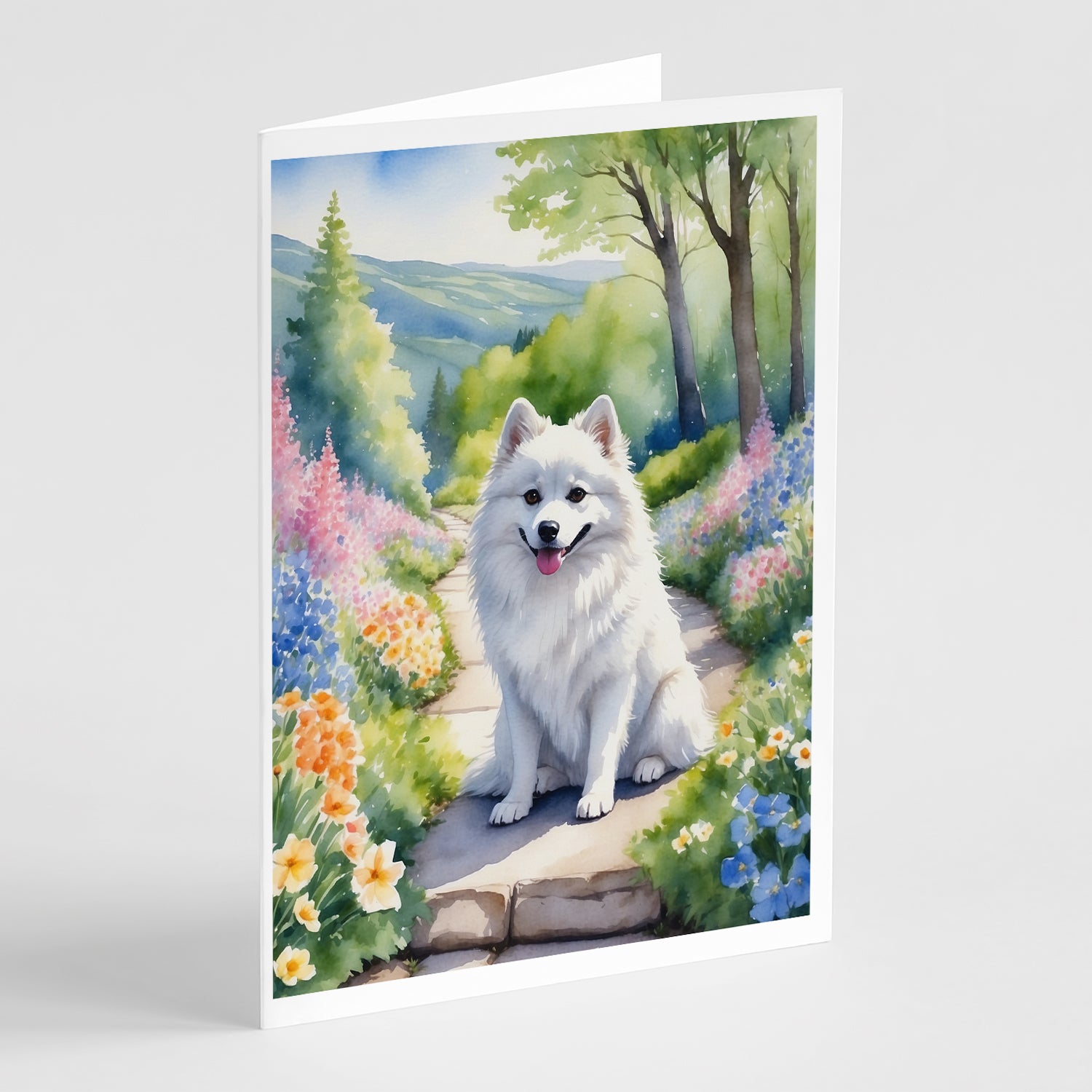 Buy this American Eskimo Spring Garden Greeting Cards Pack of 8
