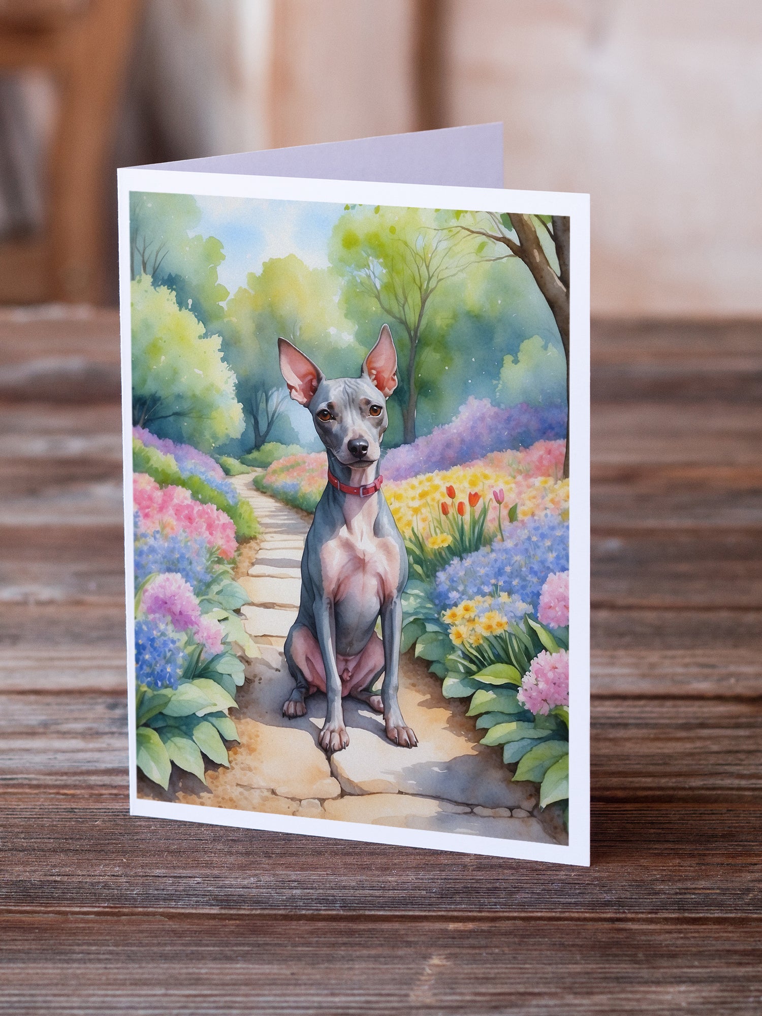American Hairless Terrier Spring Garden Greeting Cards Pack of 8