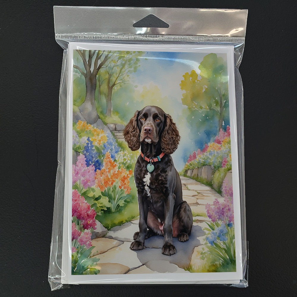 American Water Spaniel Spring Garden Greeting Cards Pack of 8