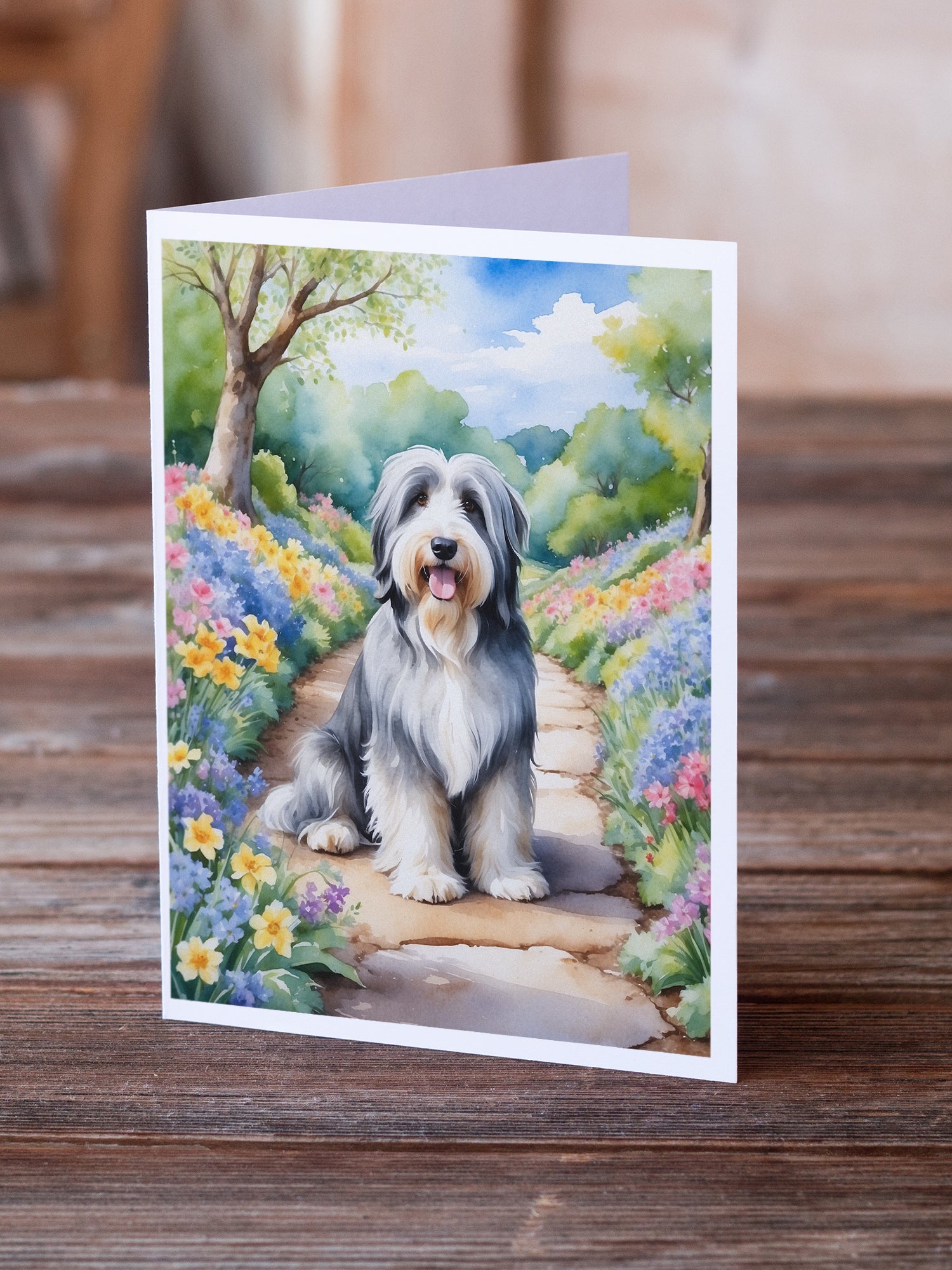 Buy this Bearded Collie Spring Garden Greeting Cards Pack of 8