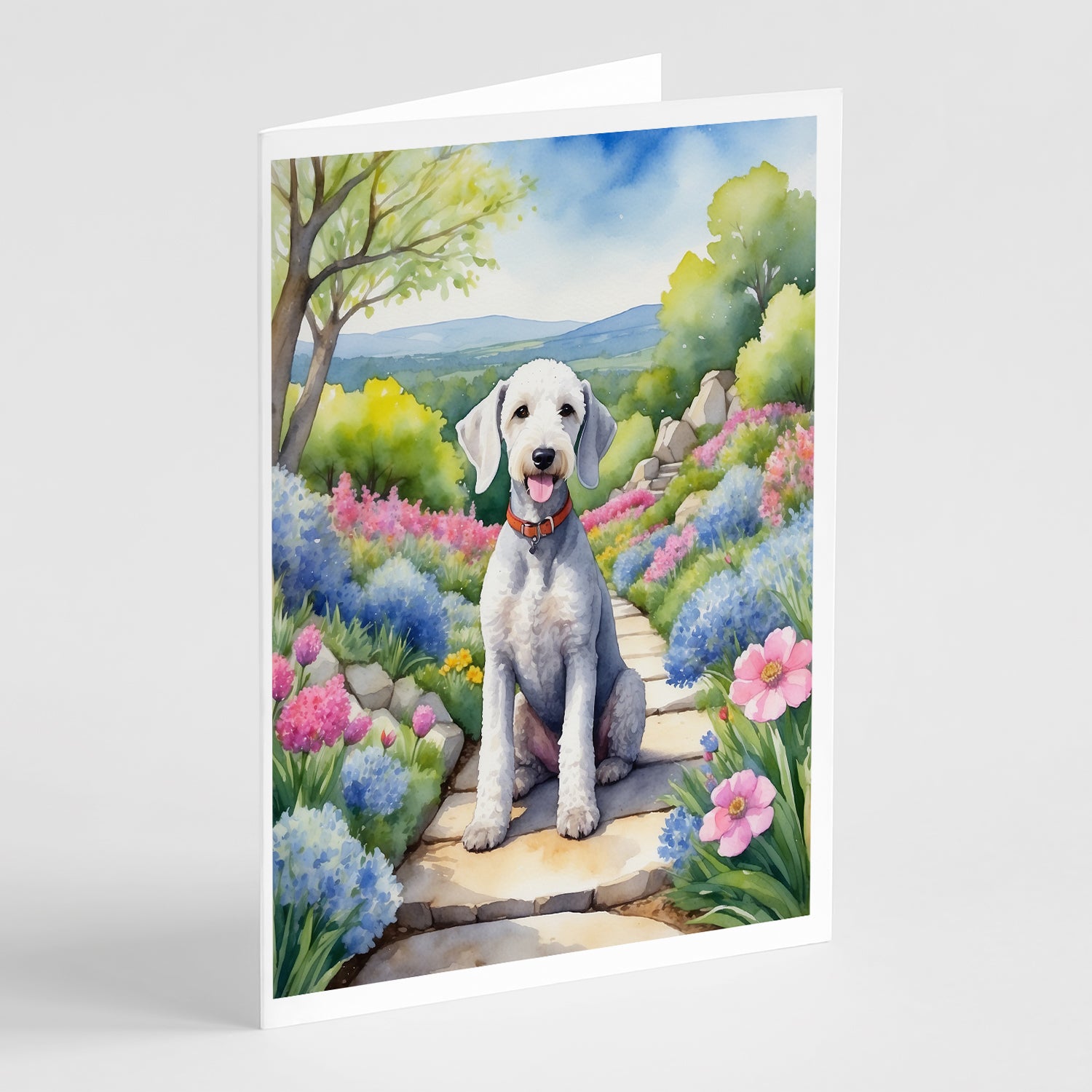 Buy this Bedlington Terrier Spring Garden Greeting Cards Pack of 8