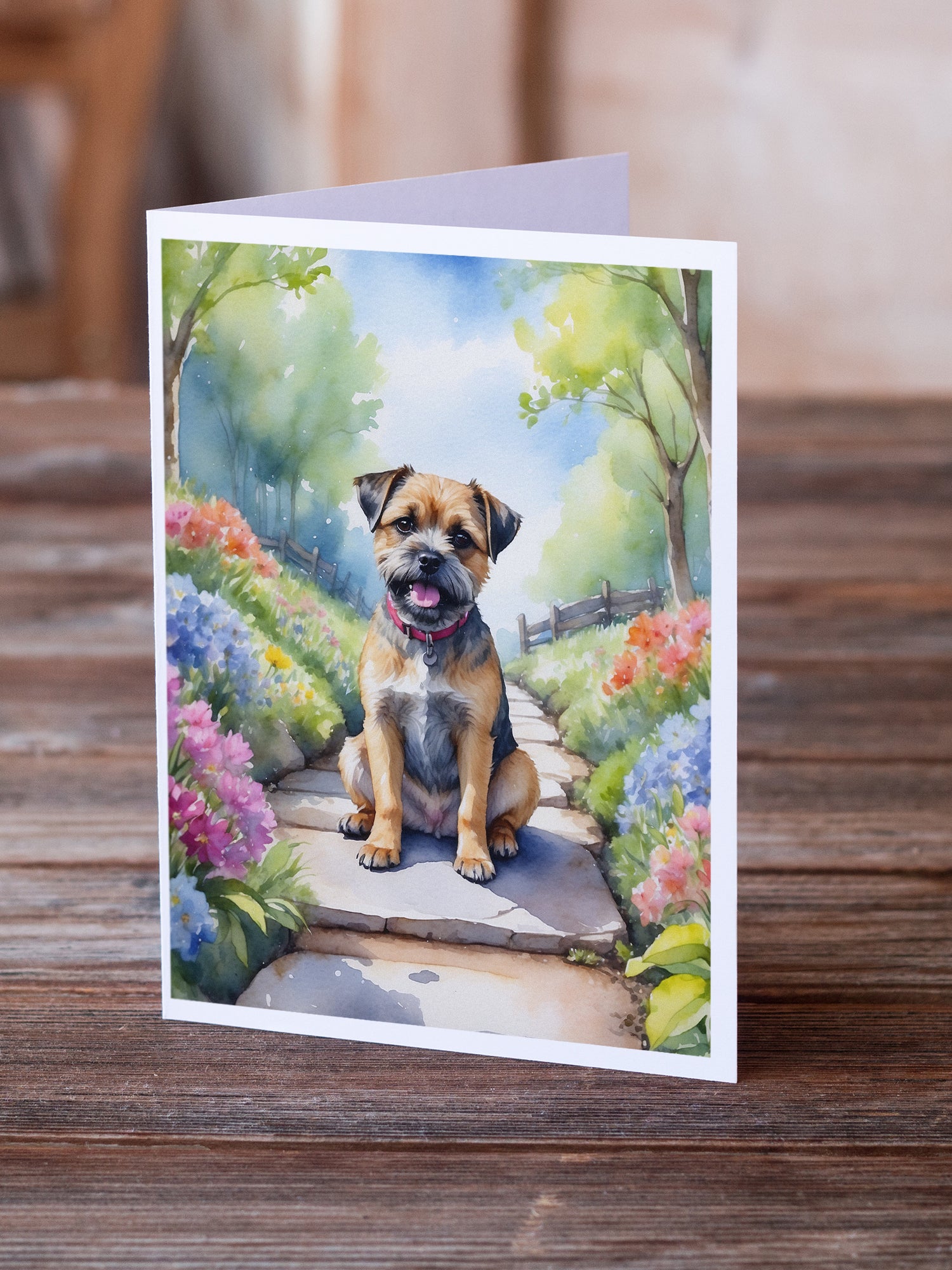 Border Terrier Spring Path Greeting Cards Pack of 8