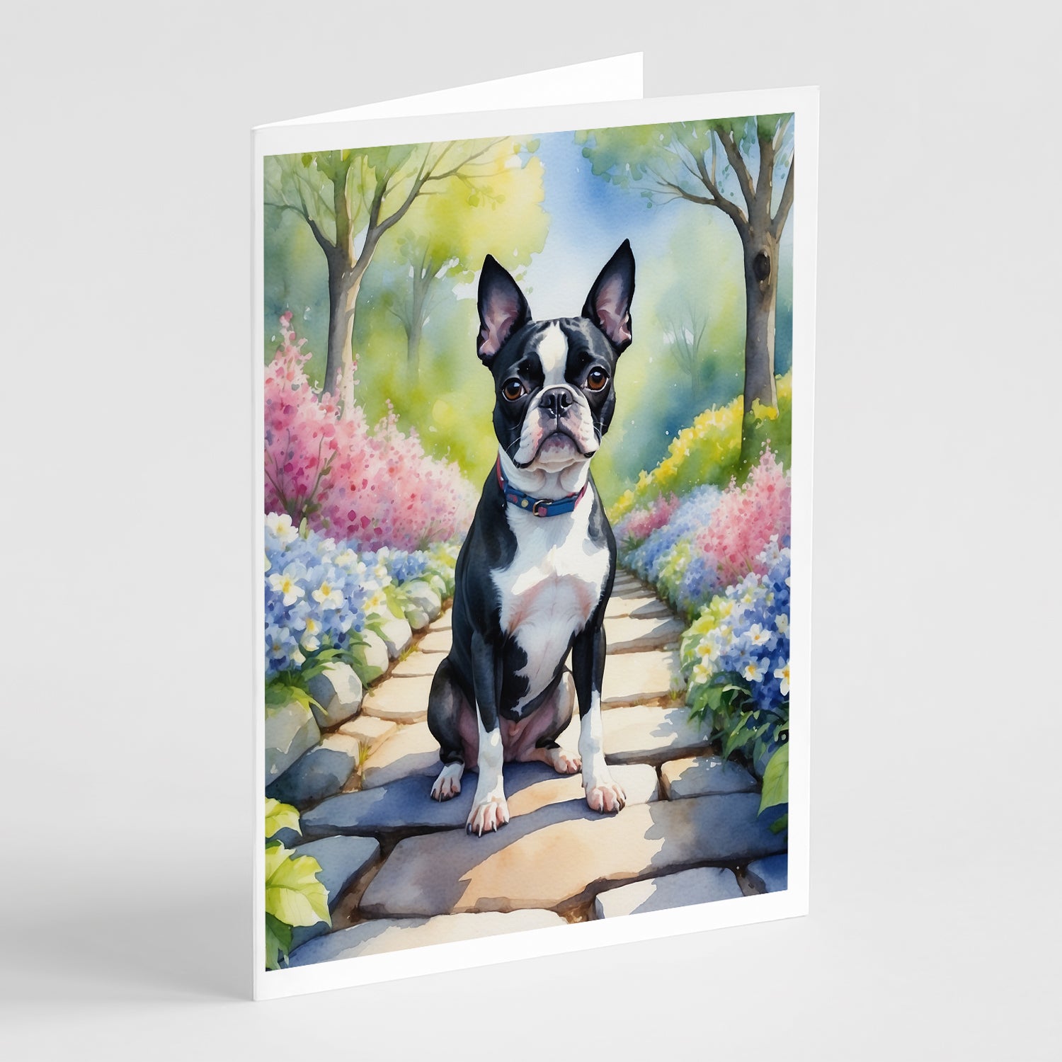 Buy this Boston Terrier Spring Path Greeting Cards Pack of 8