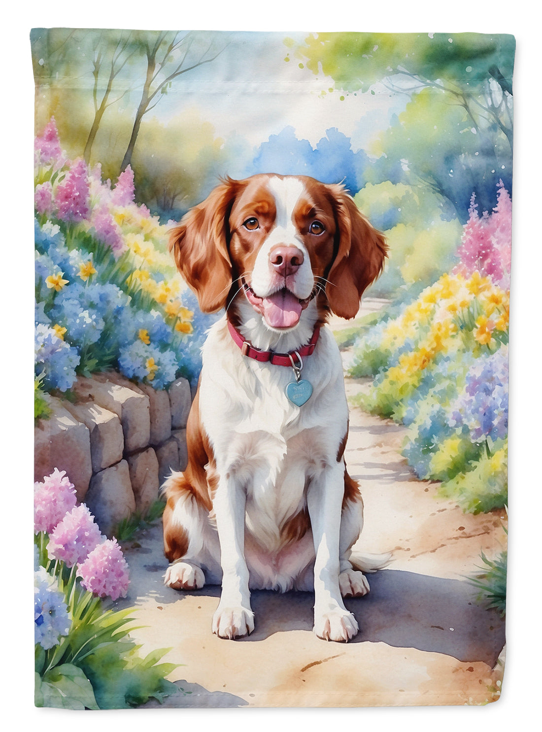 Buy this Brittany Spaniel Spring Path House Flag