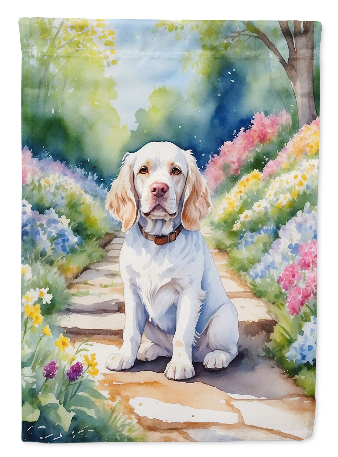 Buy this Clumber Spaniel Spring Path House Flag