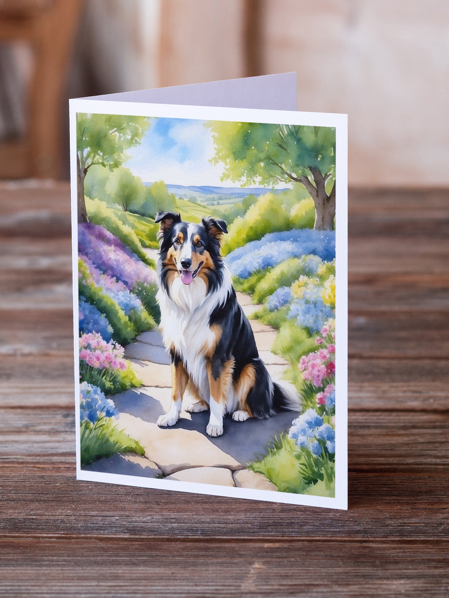 Collie Spring Path Greeting Cards Pack of 8