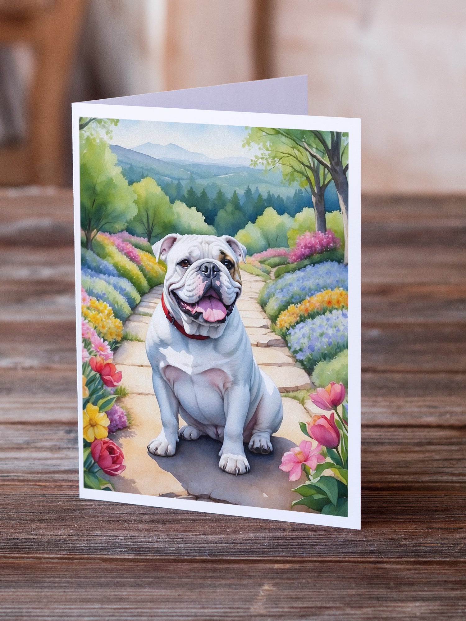 Buy this English Bulldog Spring Path Greeting Cards Pack of 8