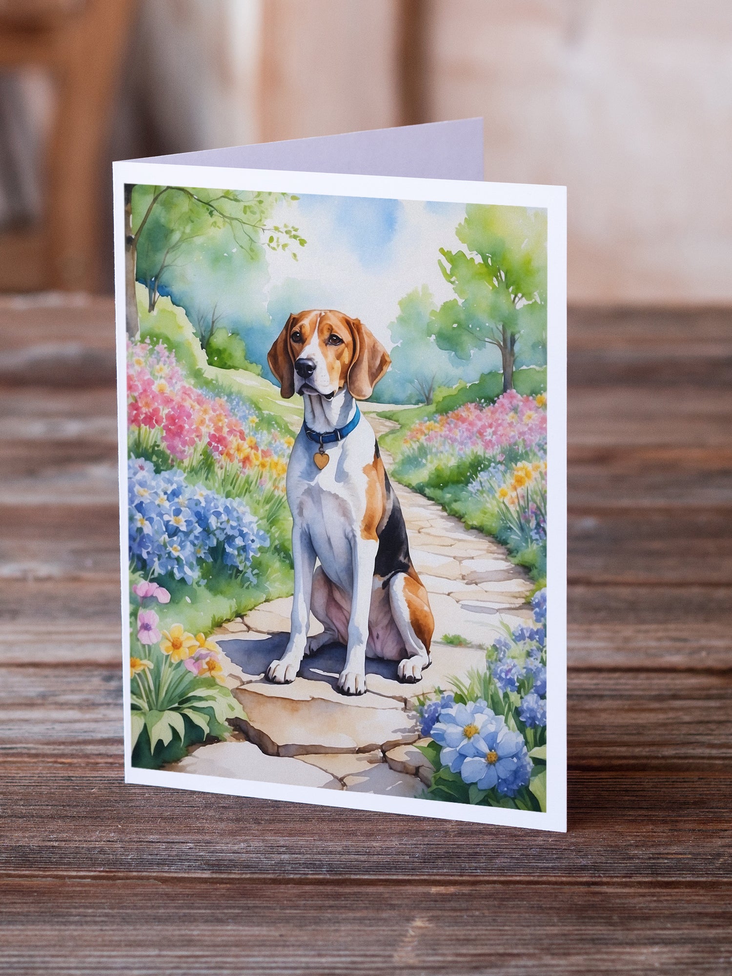 Buy this English Foxhound Spring Path Greeting Cards Pack of 8