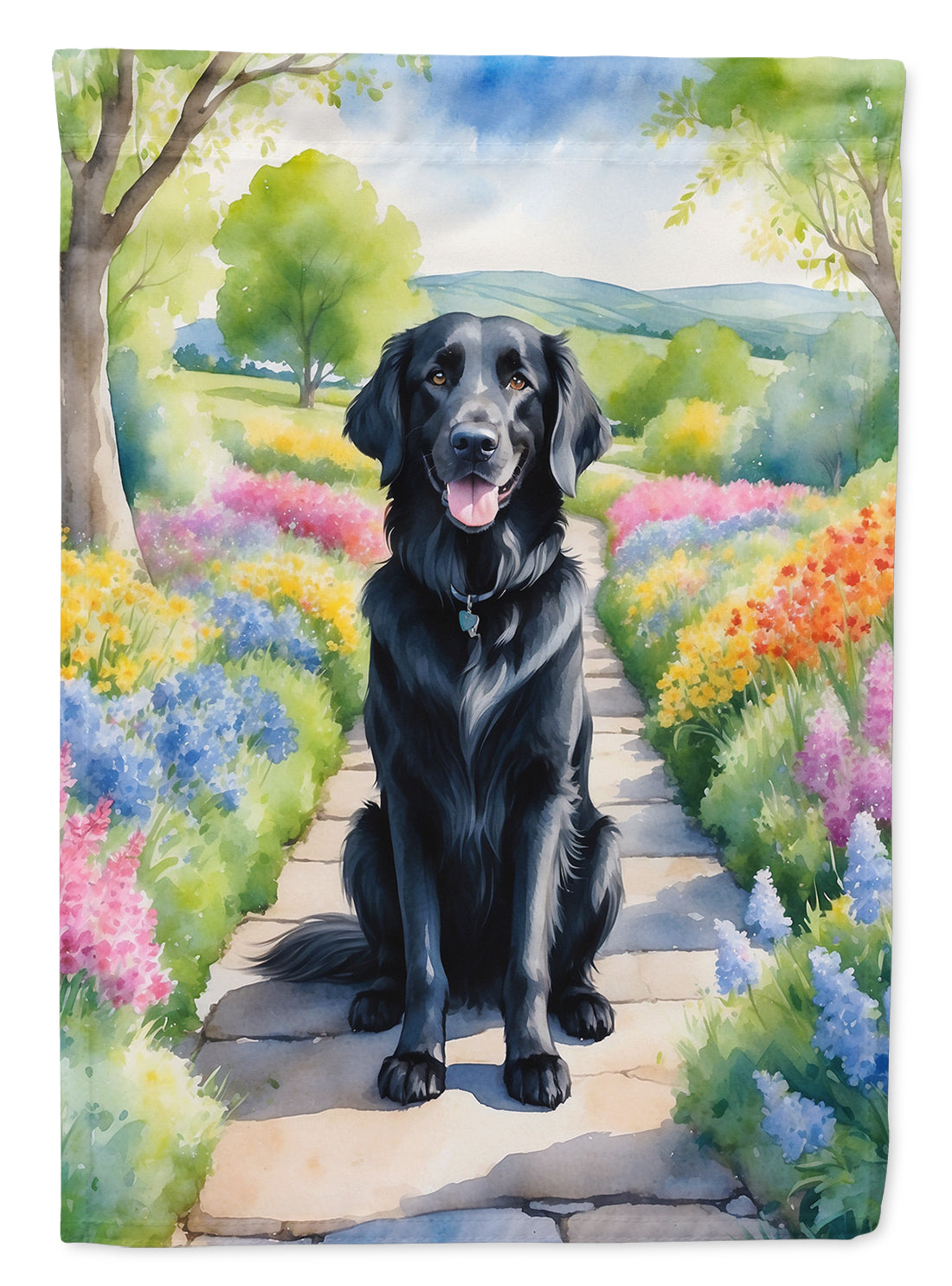 Buy this Flat-Coated Retriever Spring Path House Flag