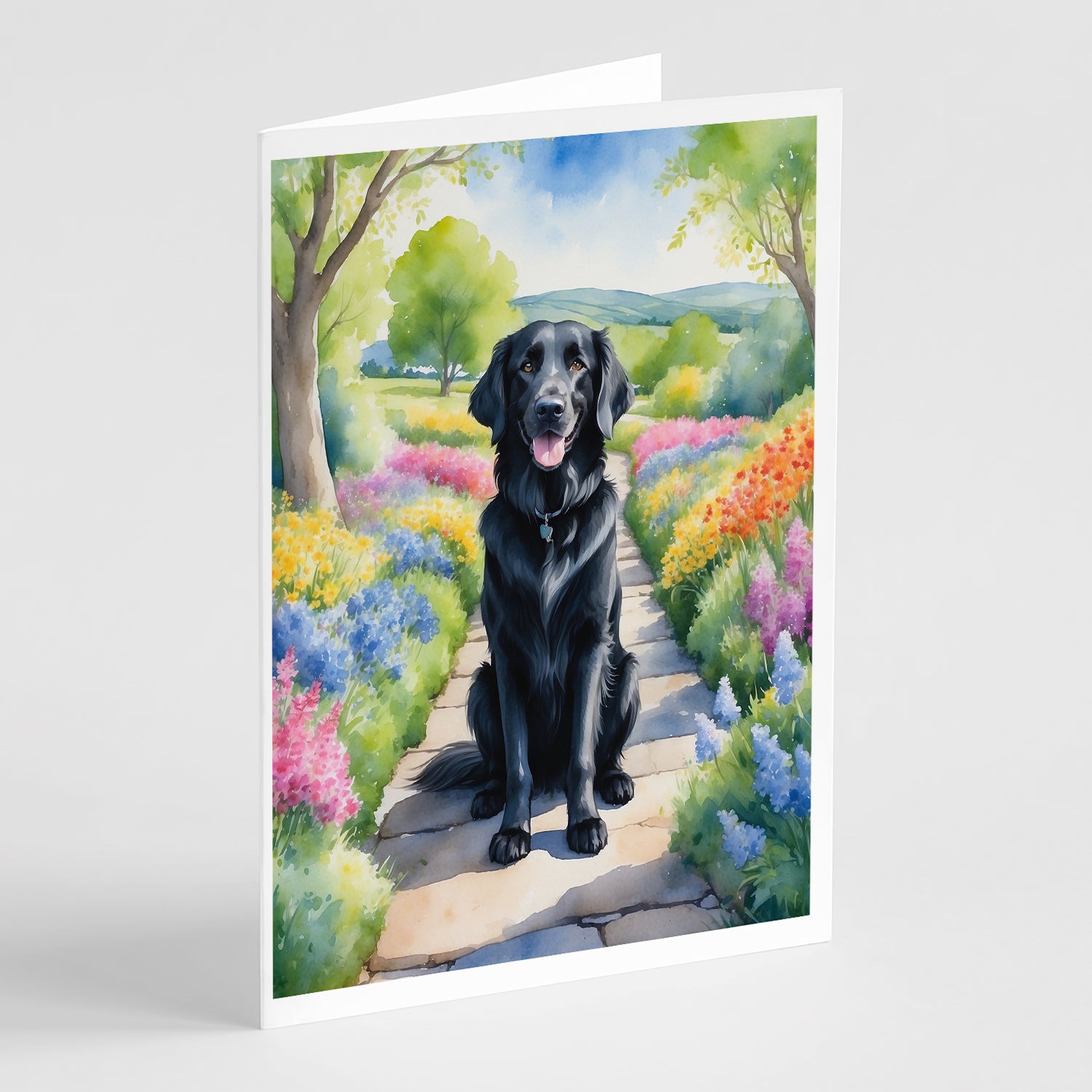 Buy this Flat-Coated Retriever Spring Path Greeting Cards Pack of 8