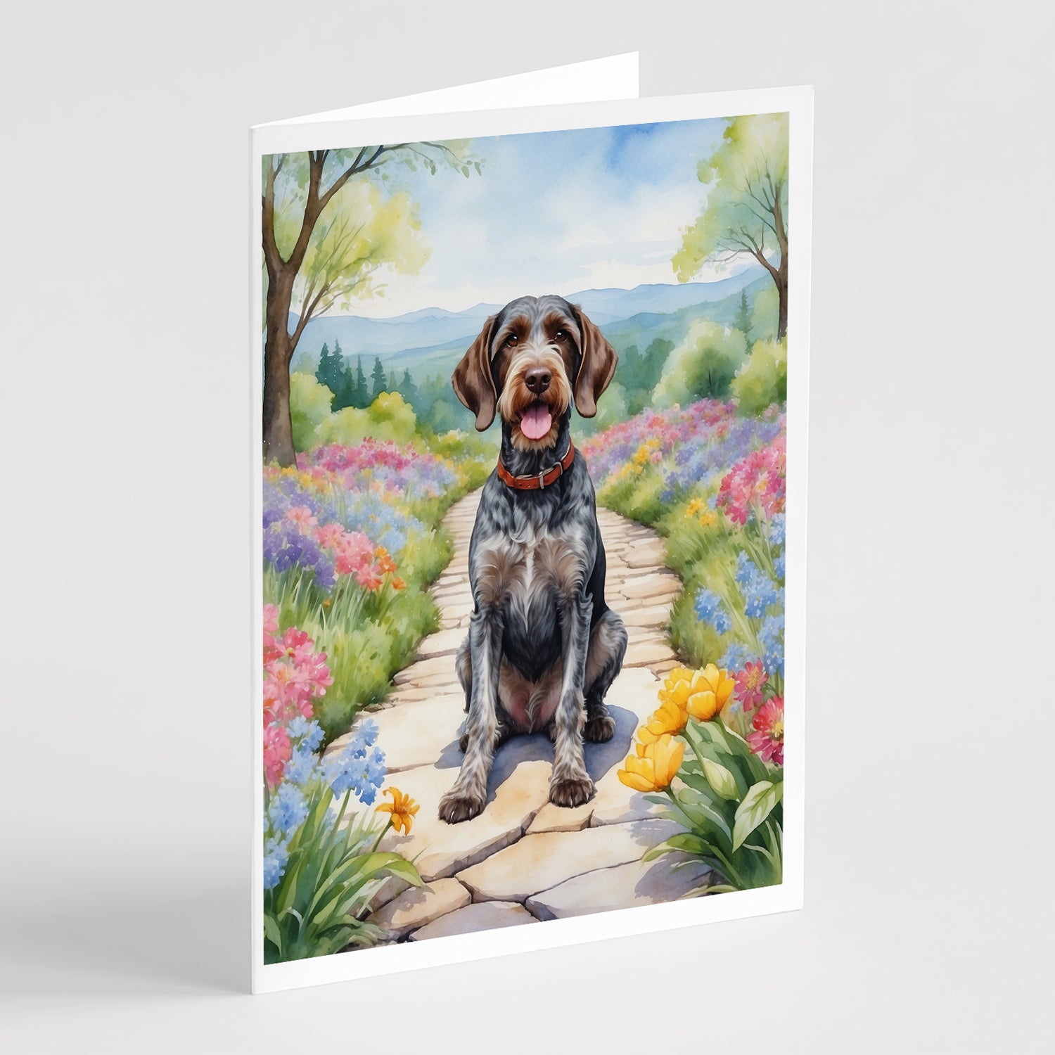 Buy this German Wirehaired Pointer Spring Path Greeting Cards Pack of 8